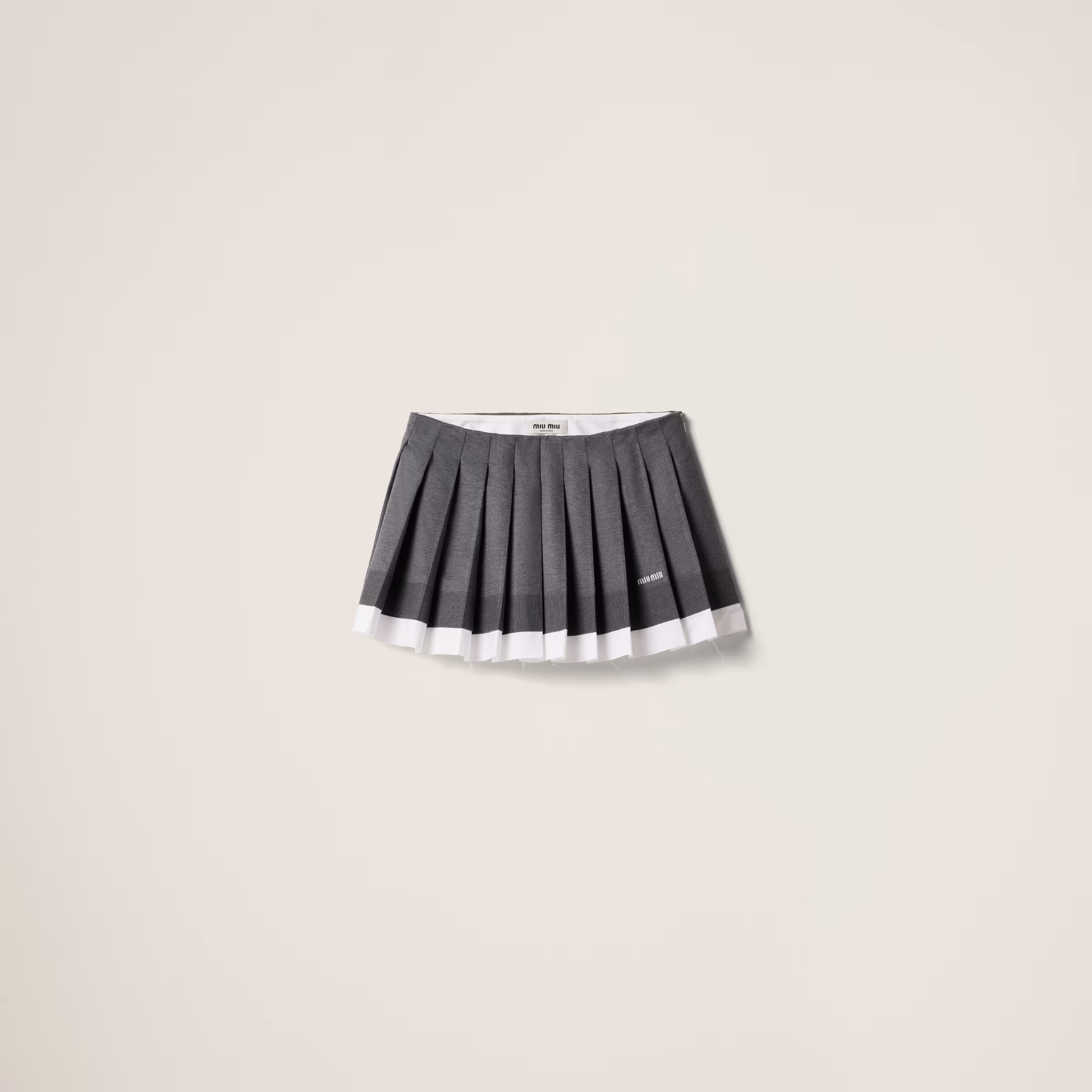 Knit And Poplin Pleated Miniskirt
