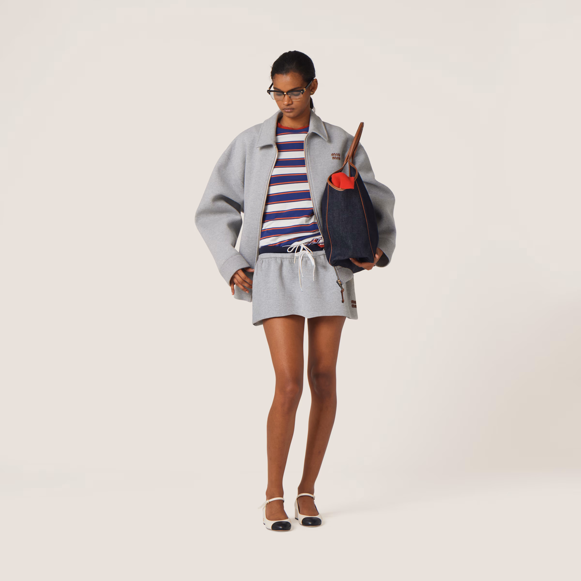Padded Cotton Fleece Miniskirt