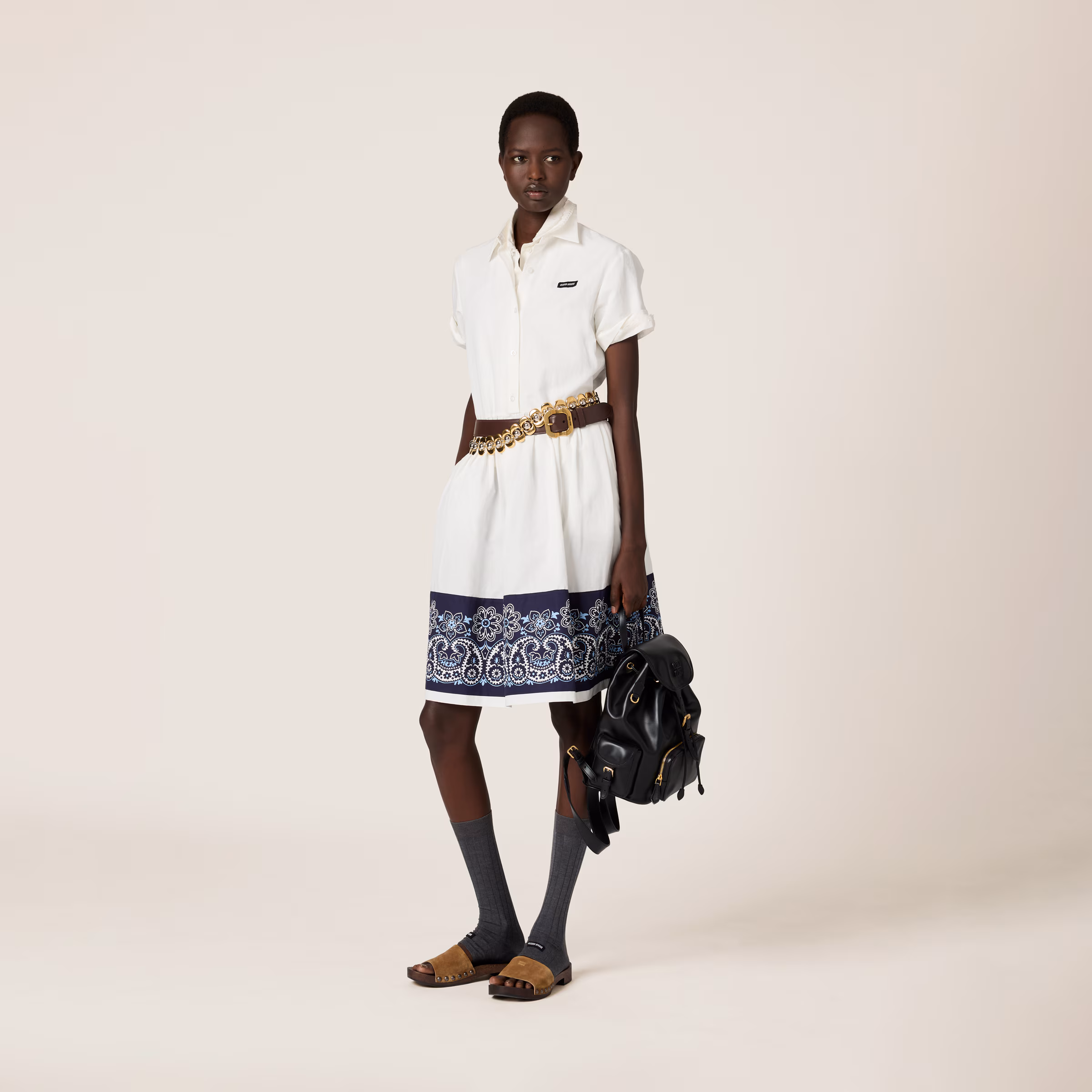 Slubbed Poplin Dress With Print