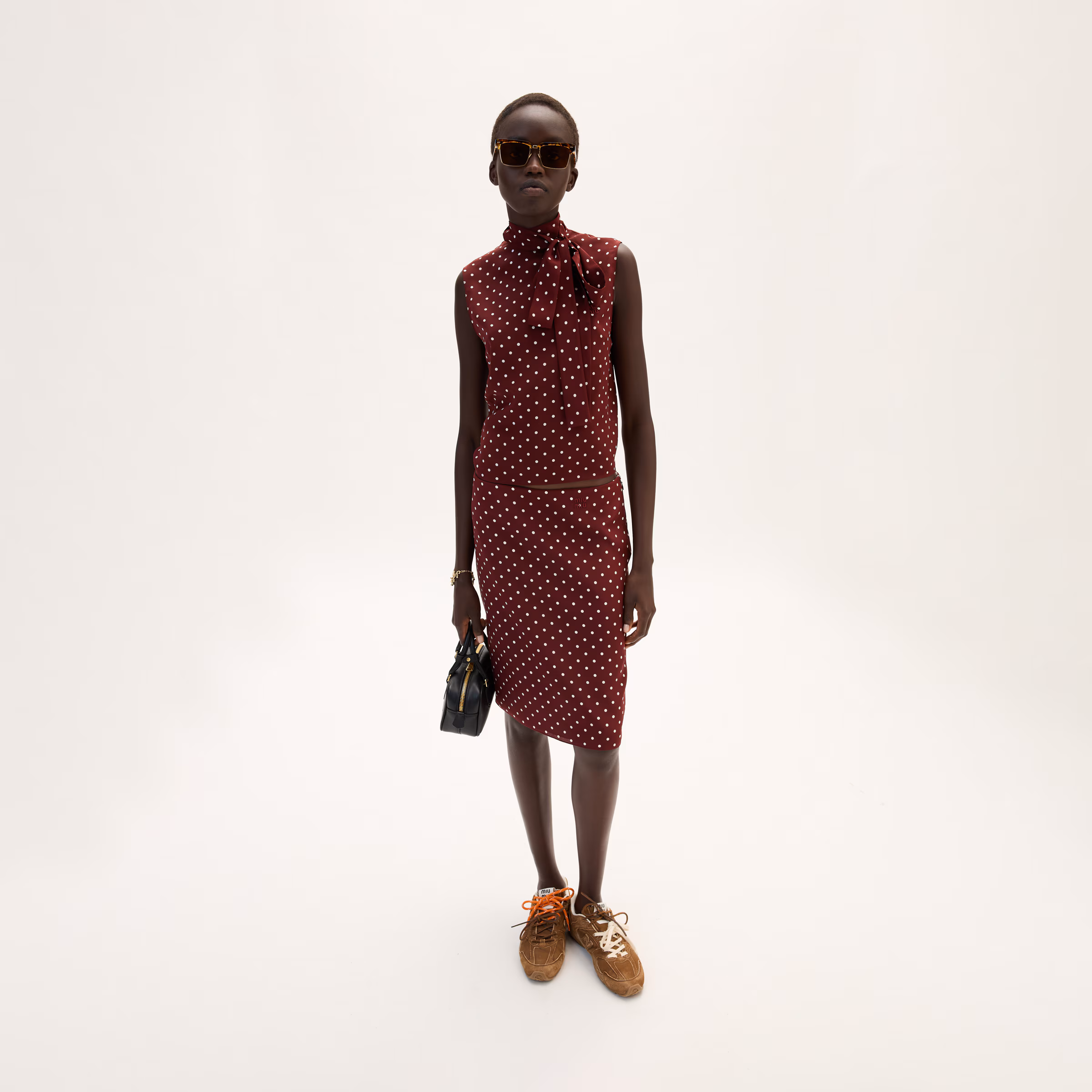 Polka-Dot Crepe De Chine Skirt