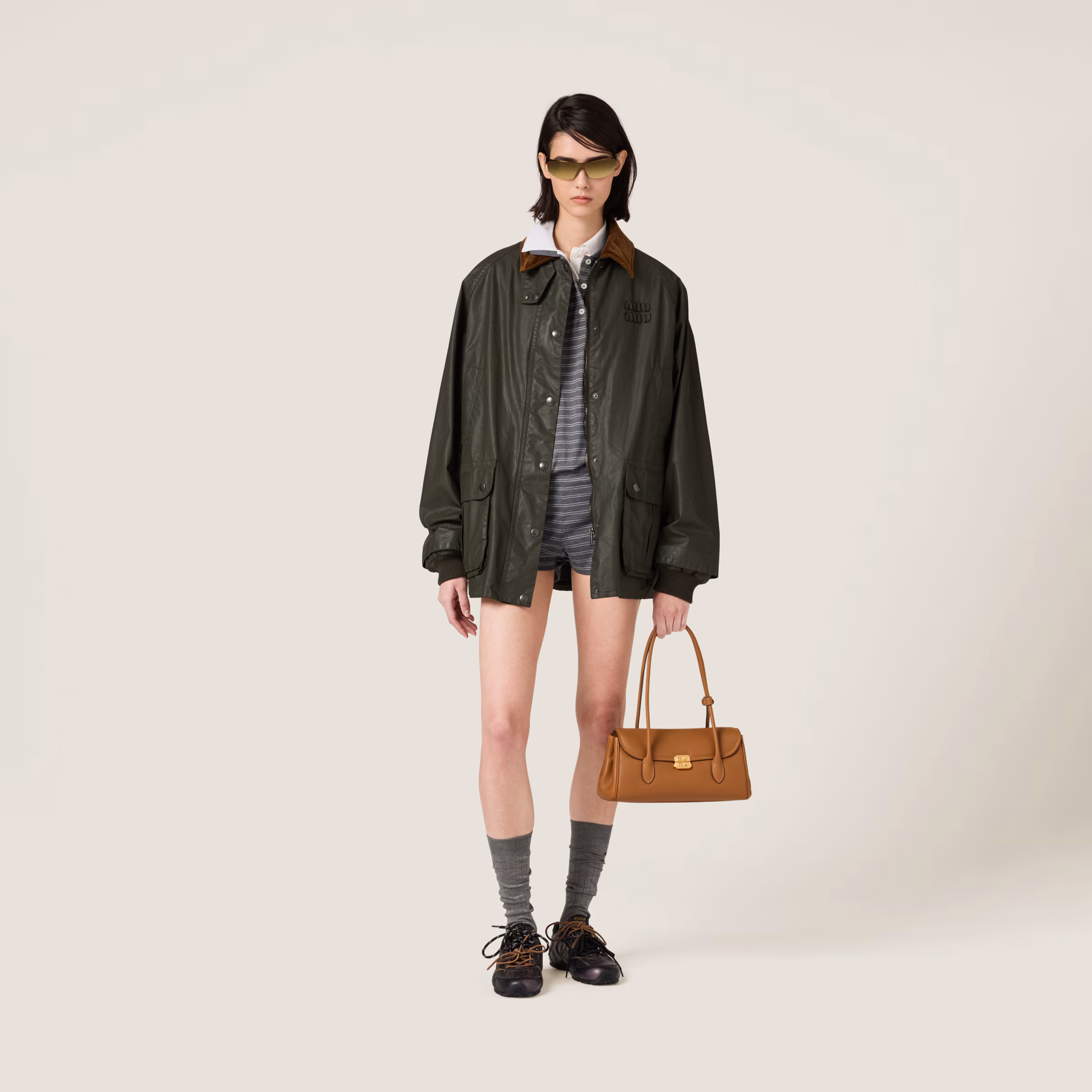 Resin-Finish Poplin Caban Jacket