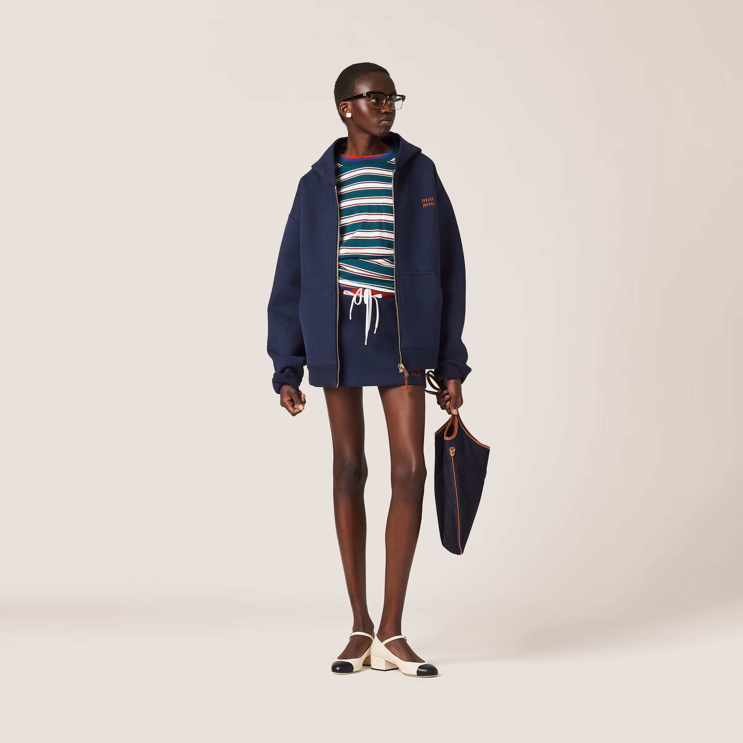 Padded Cotton Fleece Miniskirt