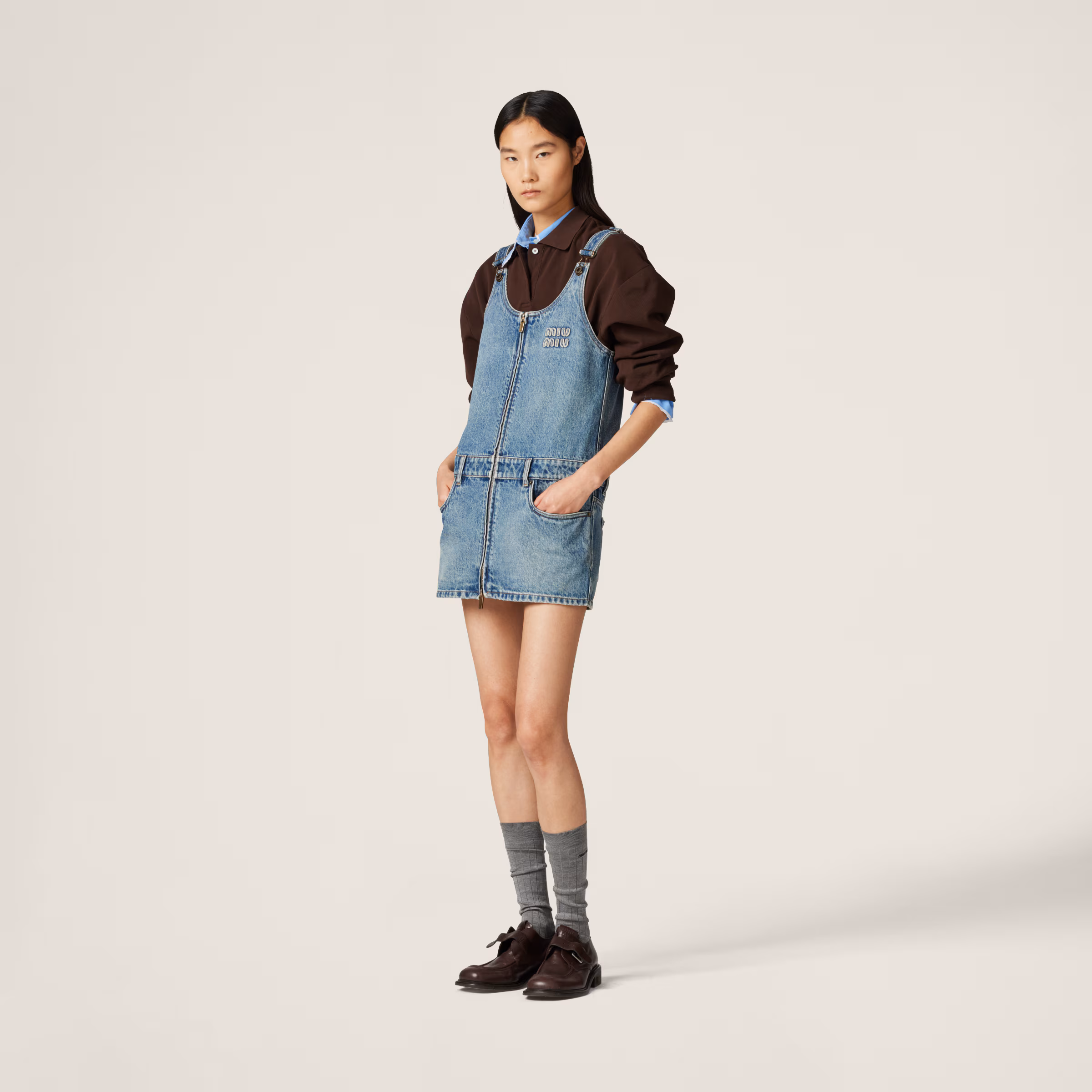 Denim And Poplin Zipper Dress