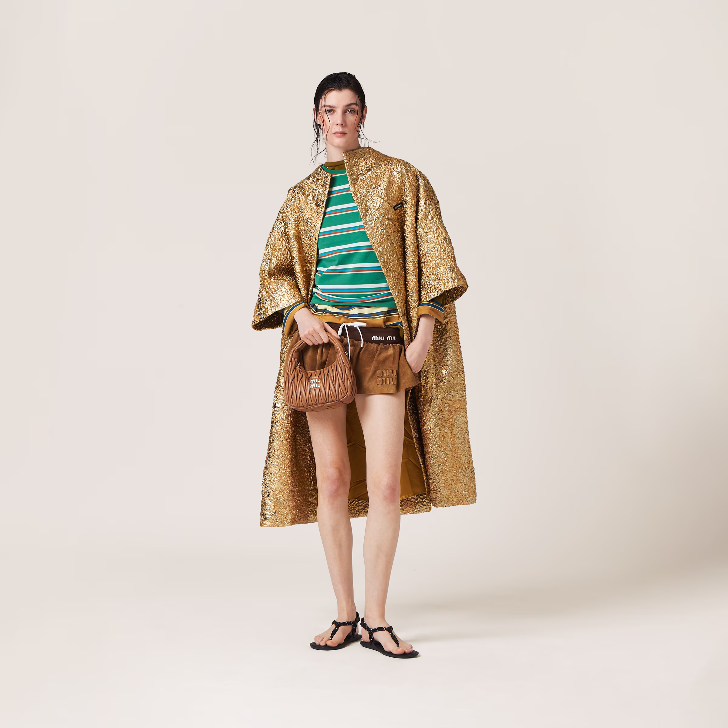 Single-Breasted Lamé Cloquet Jacquard Cape