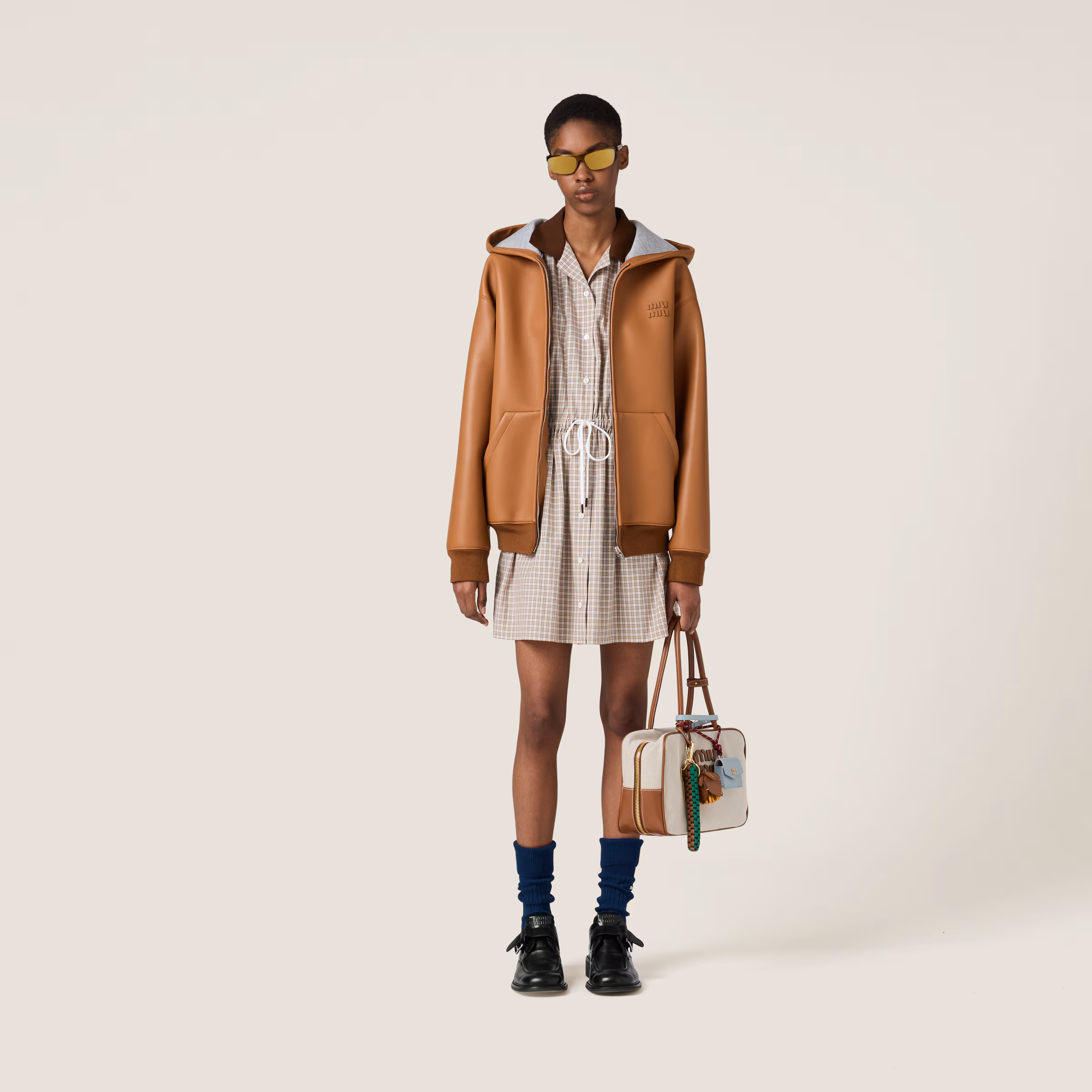 Nappa Leather And Bonded Jersey Hoodie Jacket