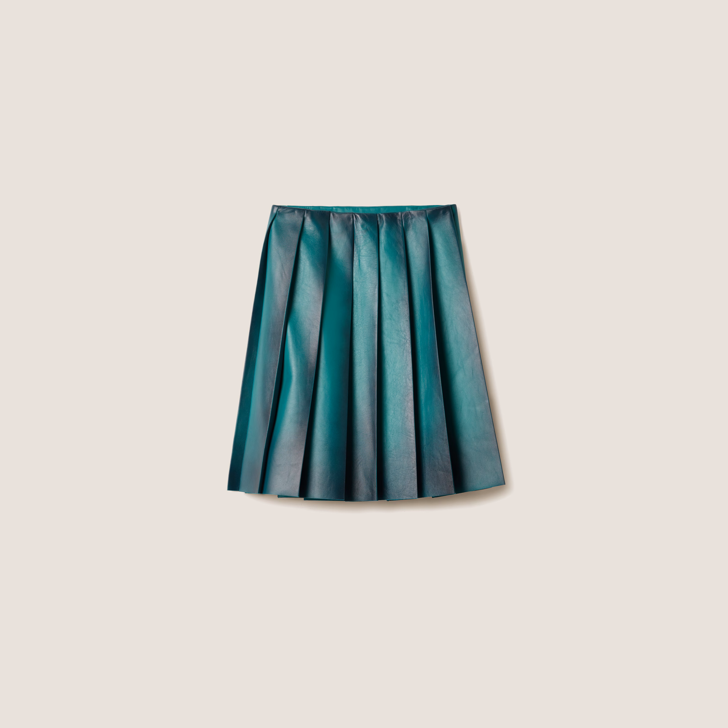 Pleated Nappa Leather Skirt