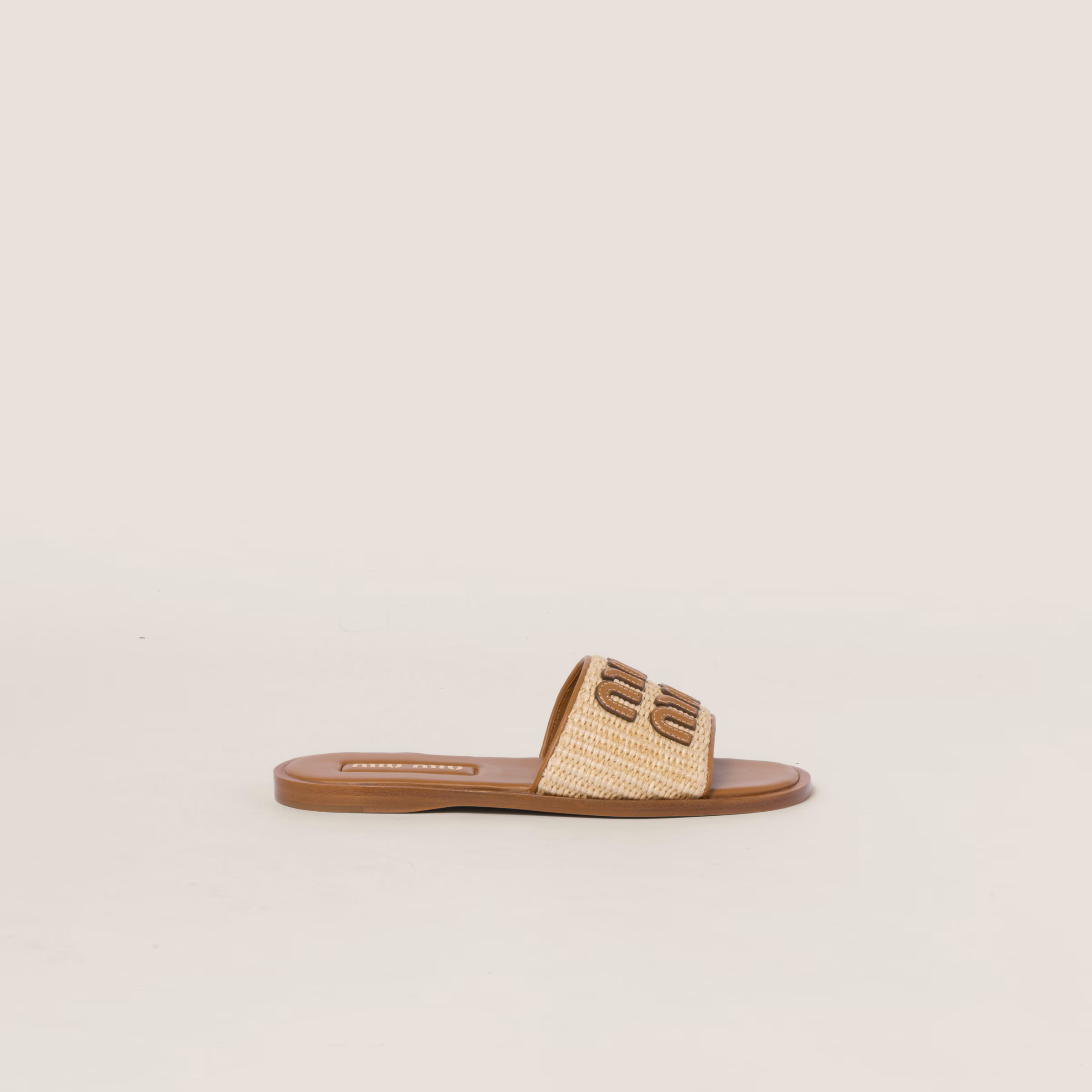 Raffia-Effect Woven Fabric Slides