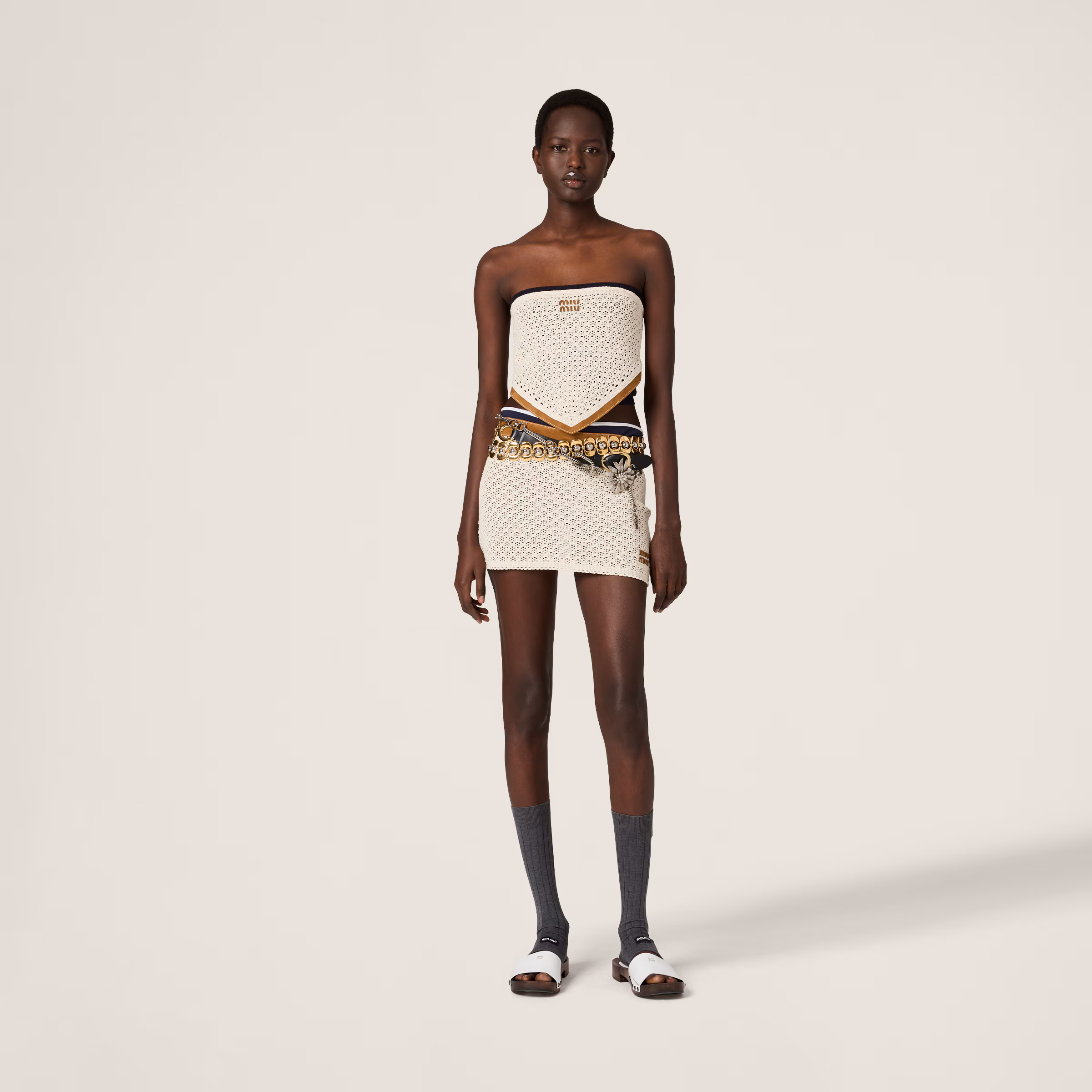 Cotton And Suede Miniskirt