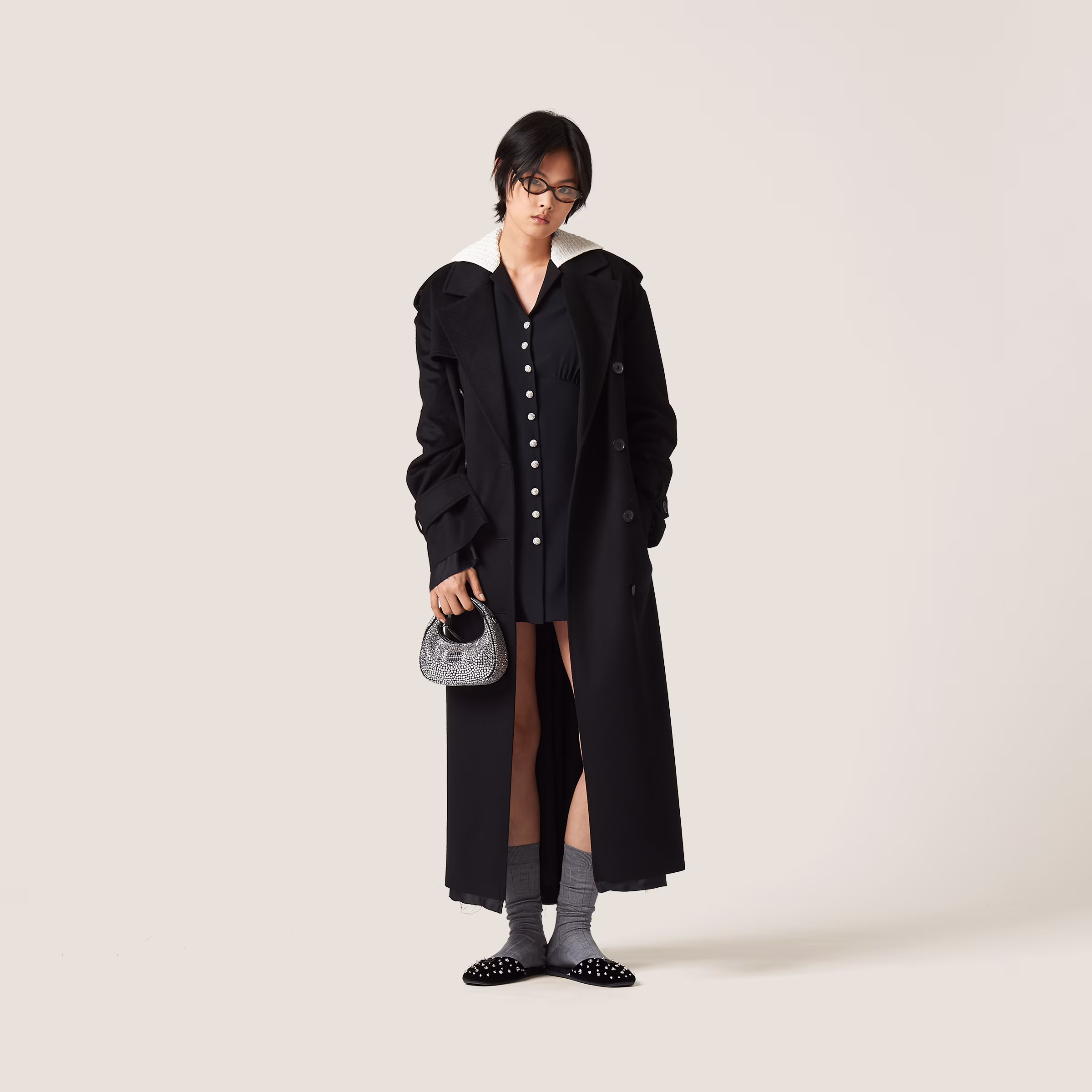 Double-Breasted Velour Coat