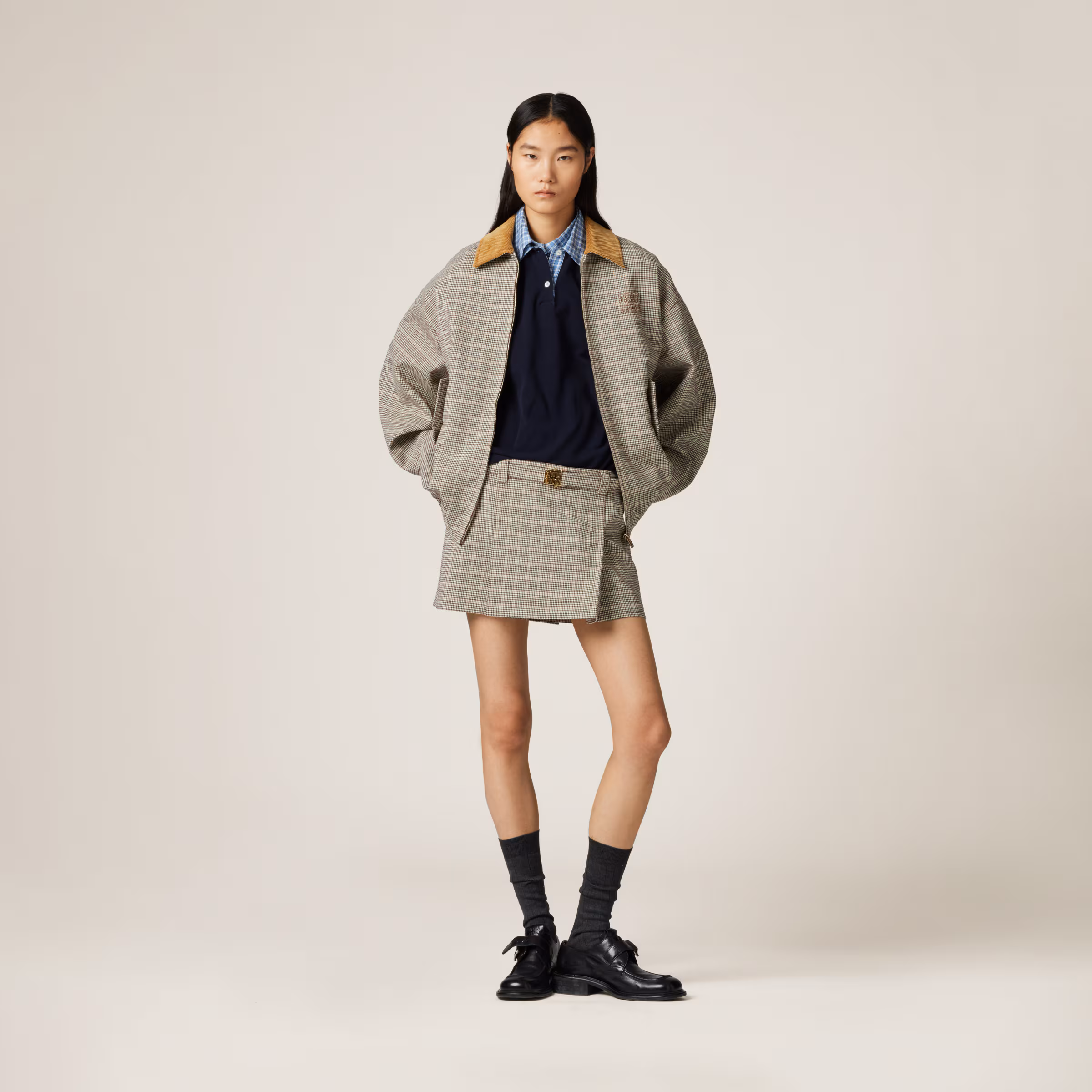 Checked Double Weave Blouson Jacket