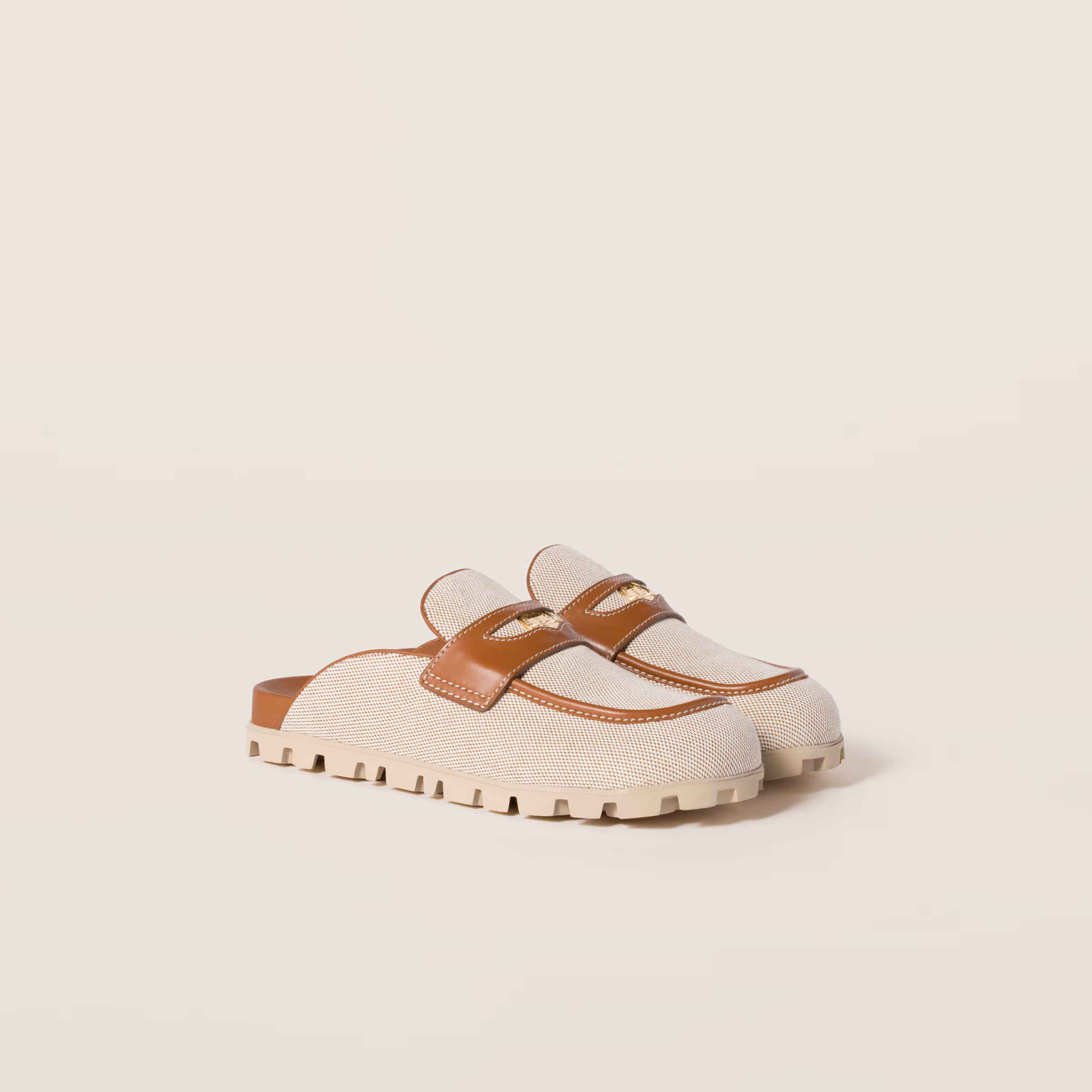 Canvas And Leather Mules
