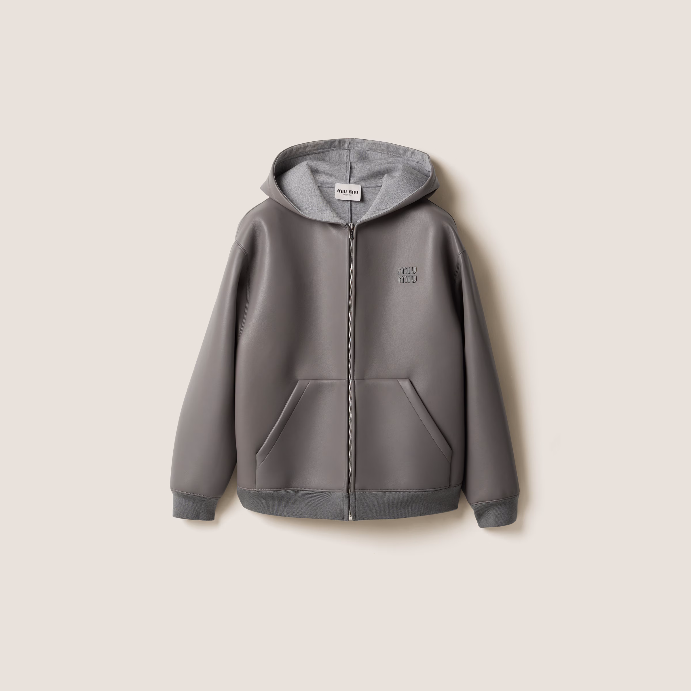 Nappa Leather And Bonded Jersey Hoodie Jacket