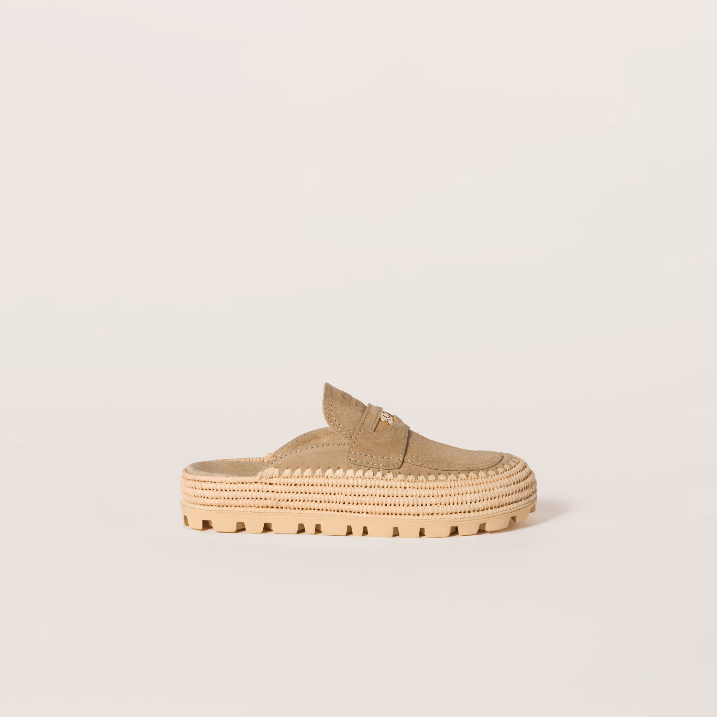 Suede And Raffia Flatform Mules