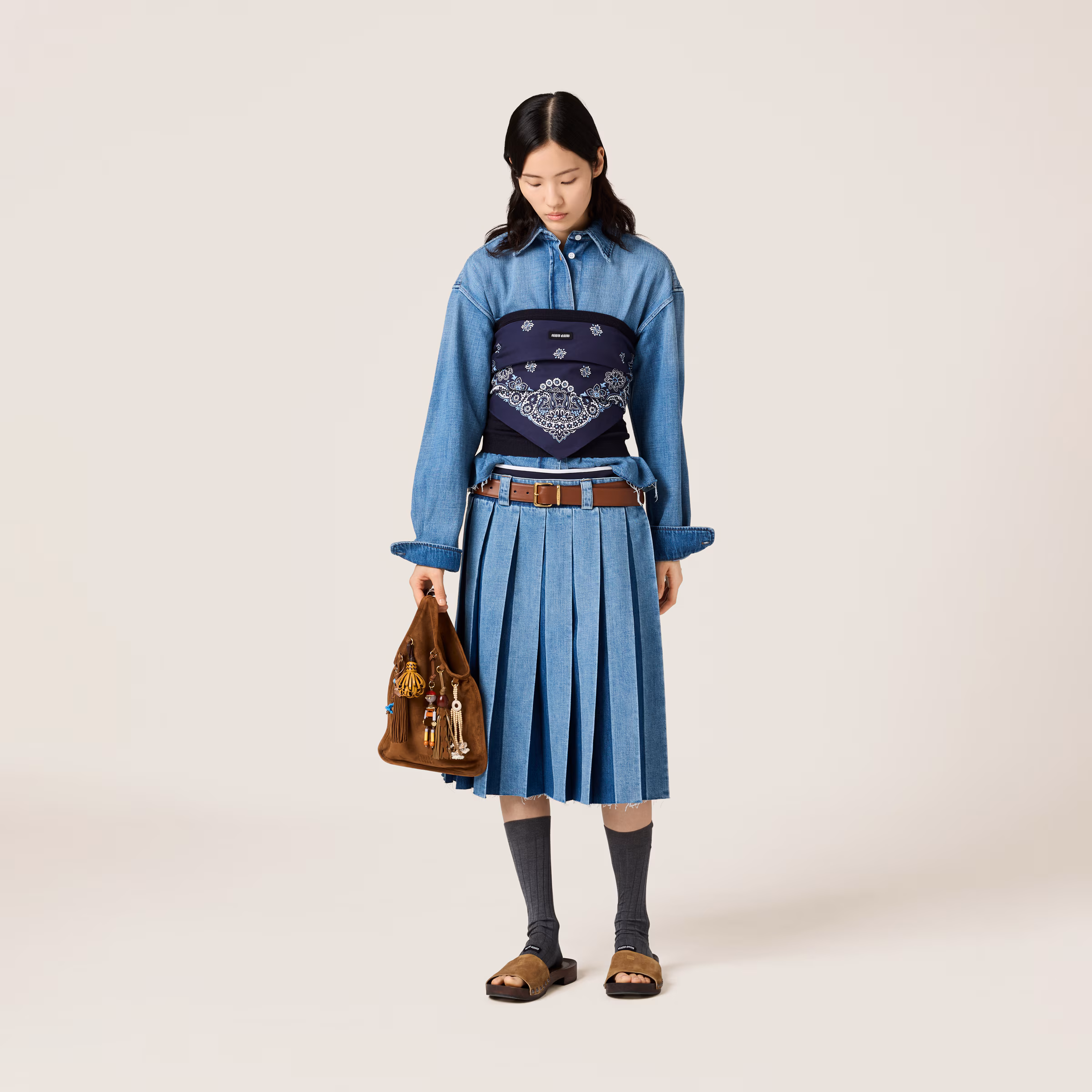 Pleated Denim Skirt