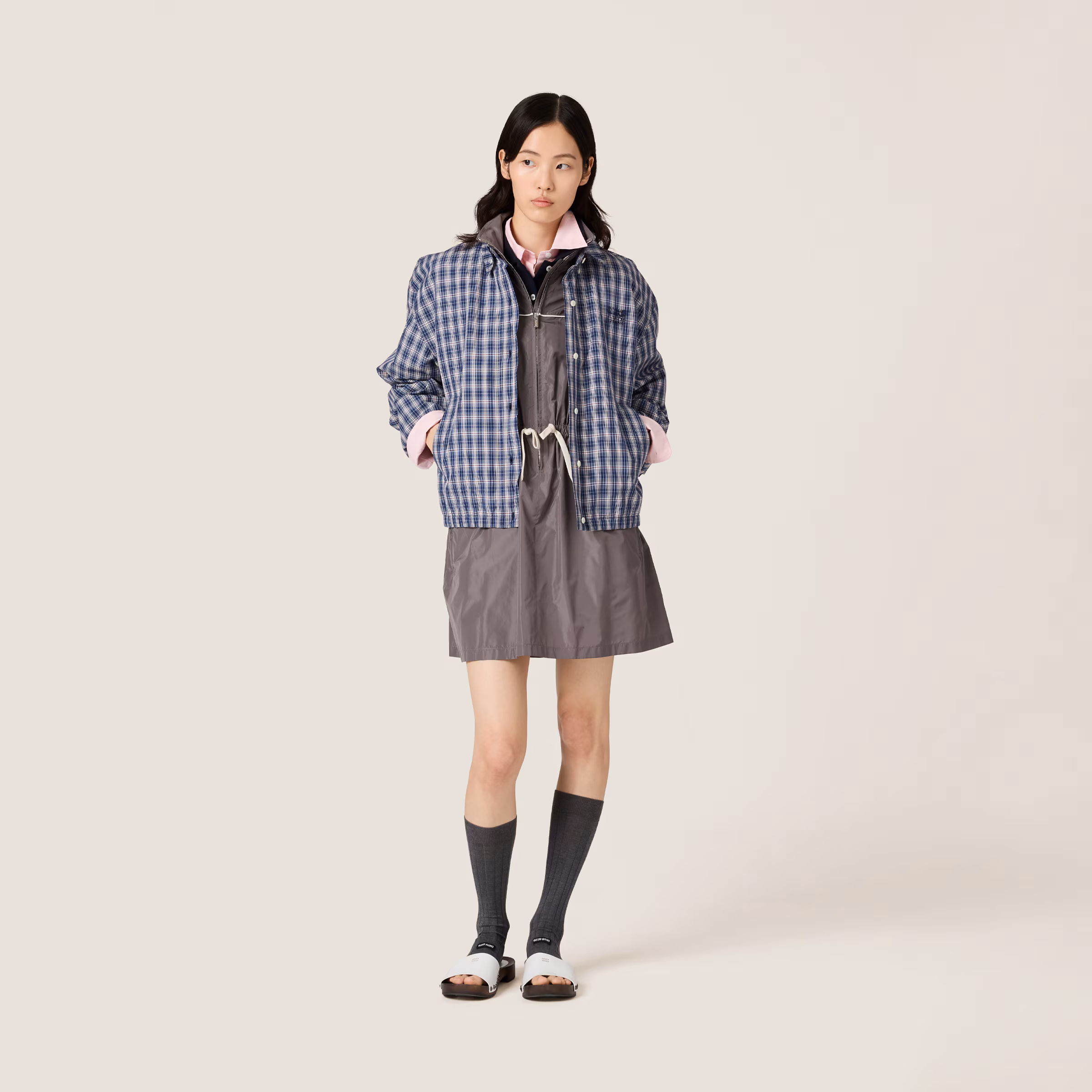 Checked Fabric Blouson Jacket