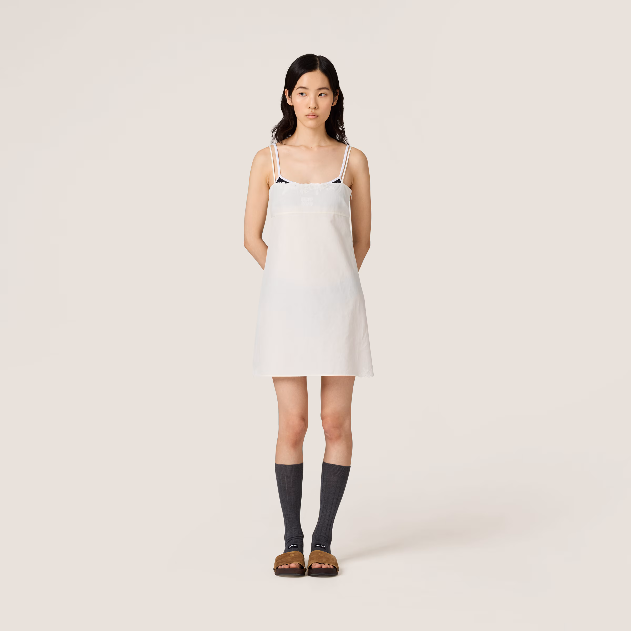 Embroidered Slubbed Canvas Mini-Dress