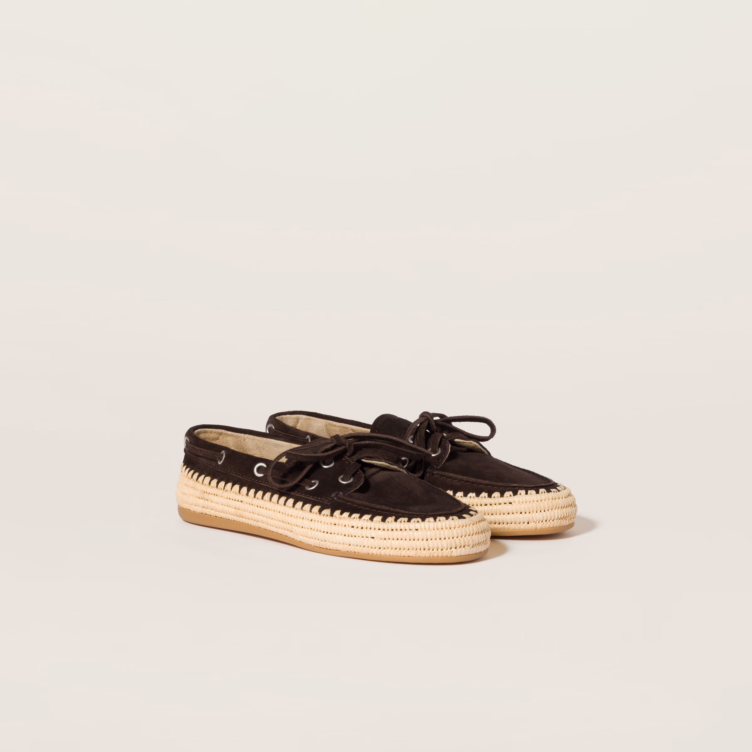 Suede And Raffia Boat Shoes