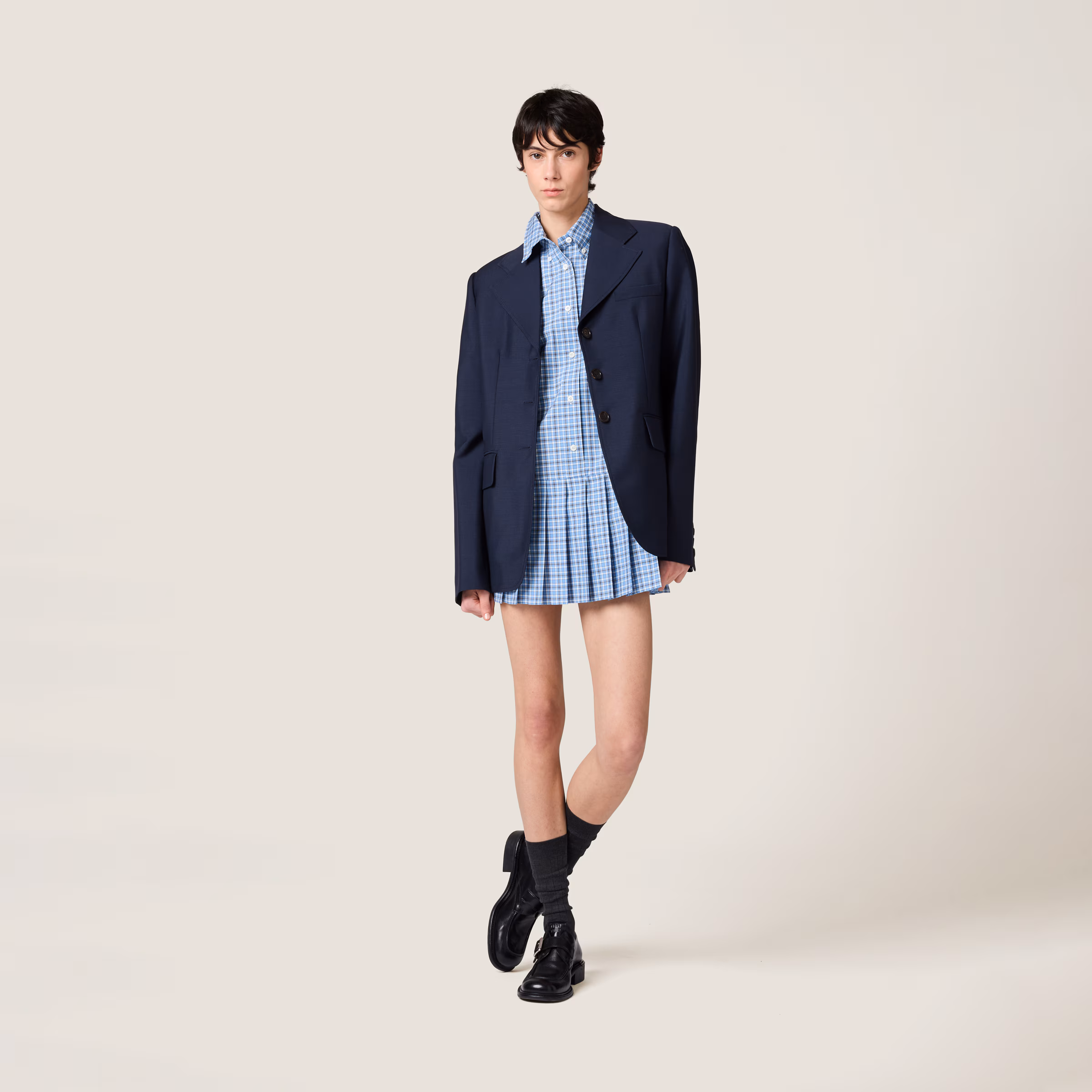 Pleated Checked Poplin Dress
