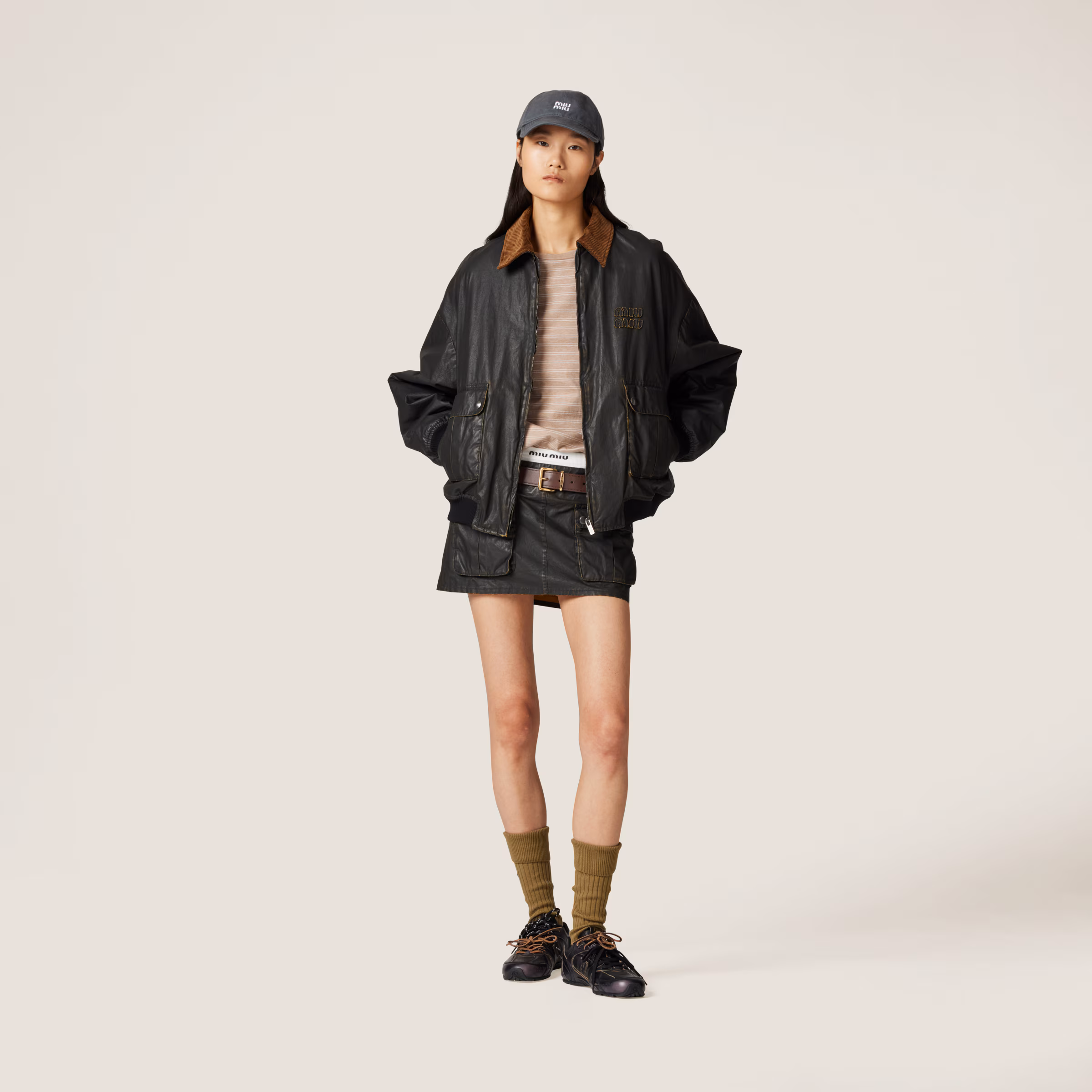Resin-Finish Poplin Bomber Jacket