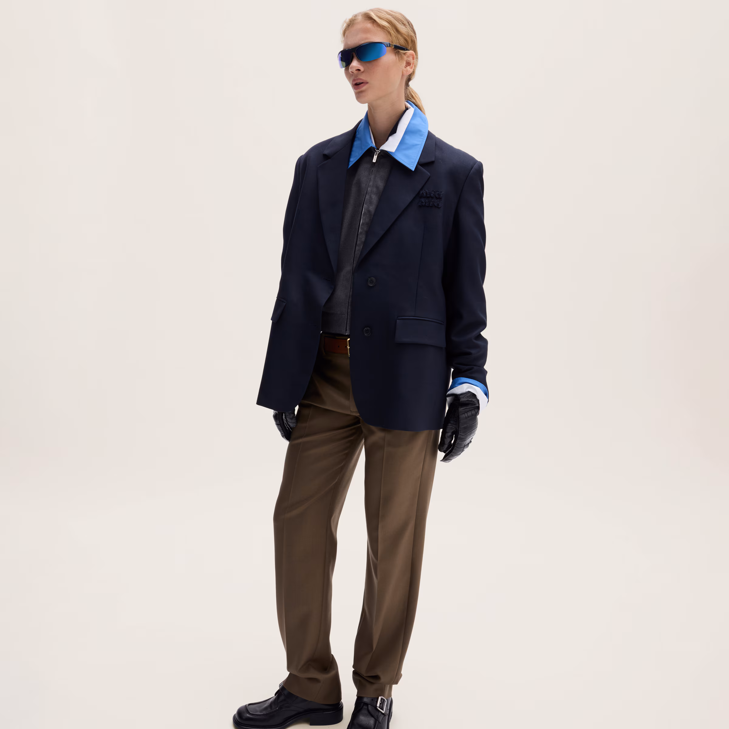 Gabardine Blouson Jacket With Poplin Collar