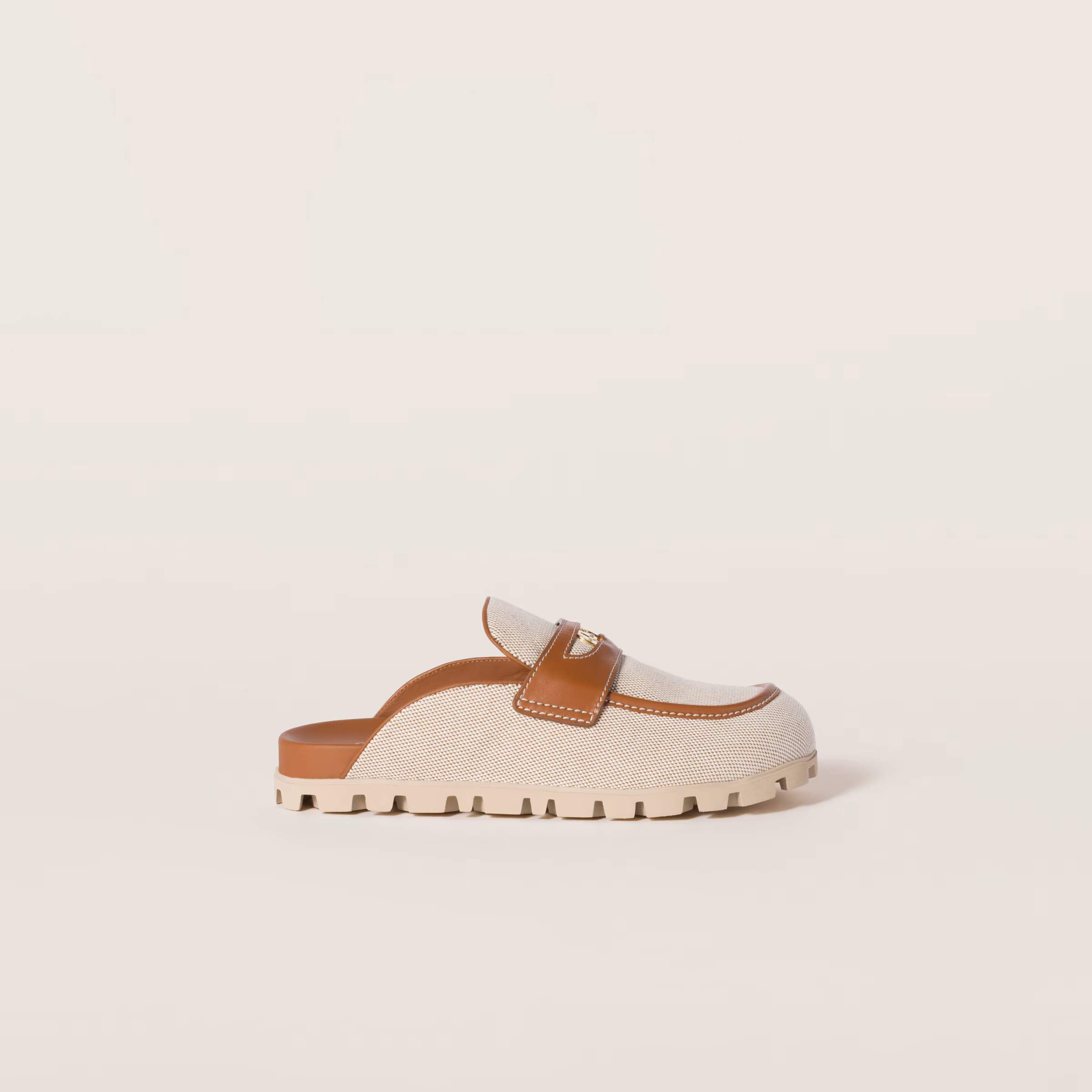 Canvas And Leather Mules