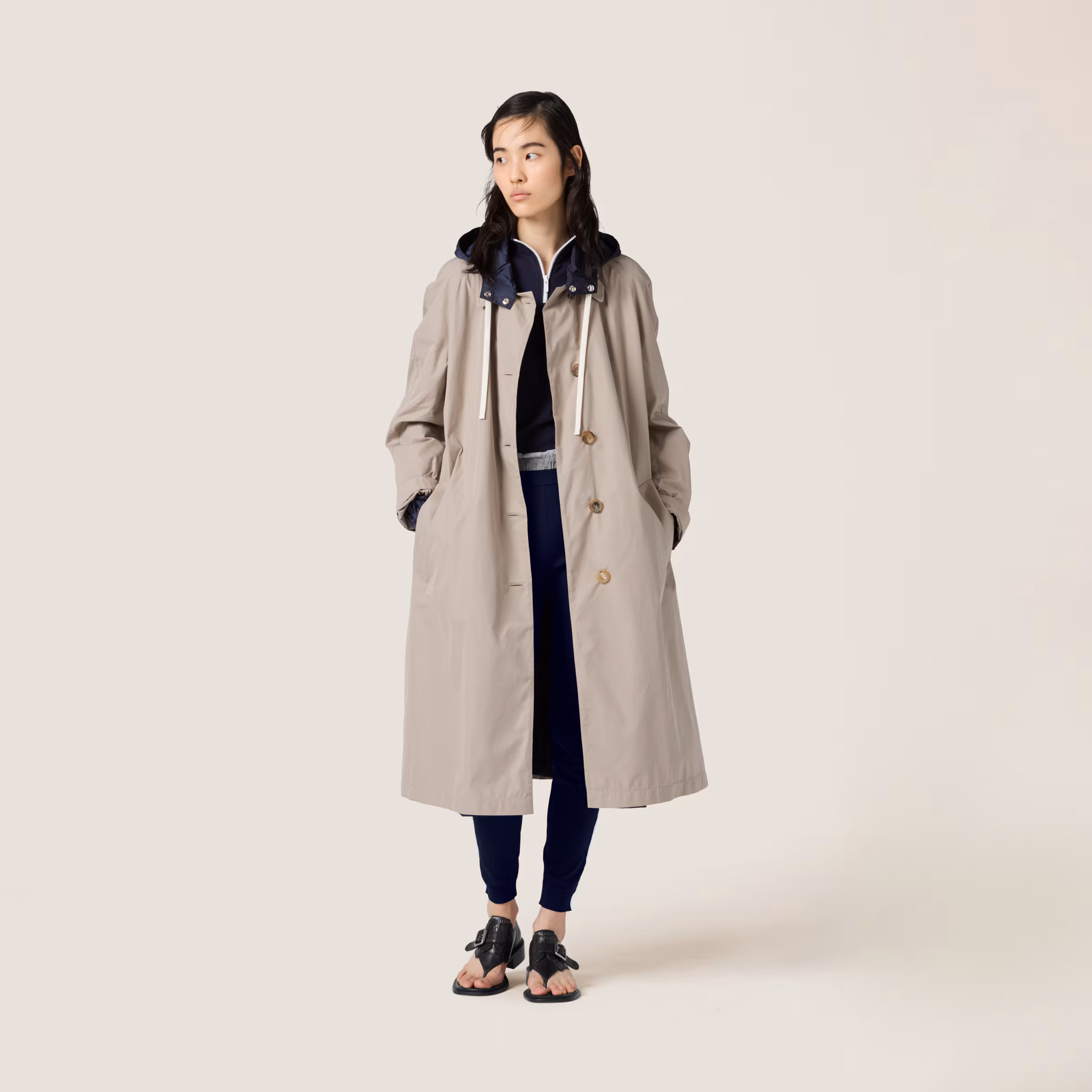 Reversible Single-Breasted Panama Cotton And Technical Pongé Coat
