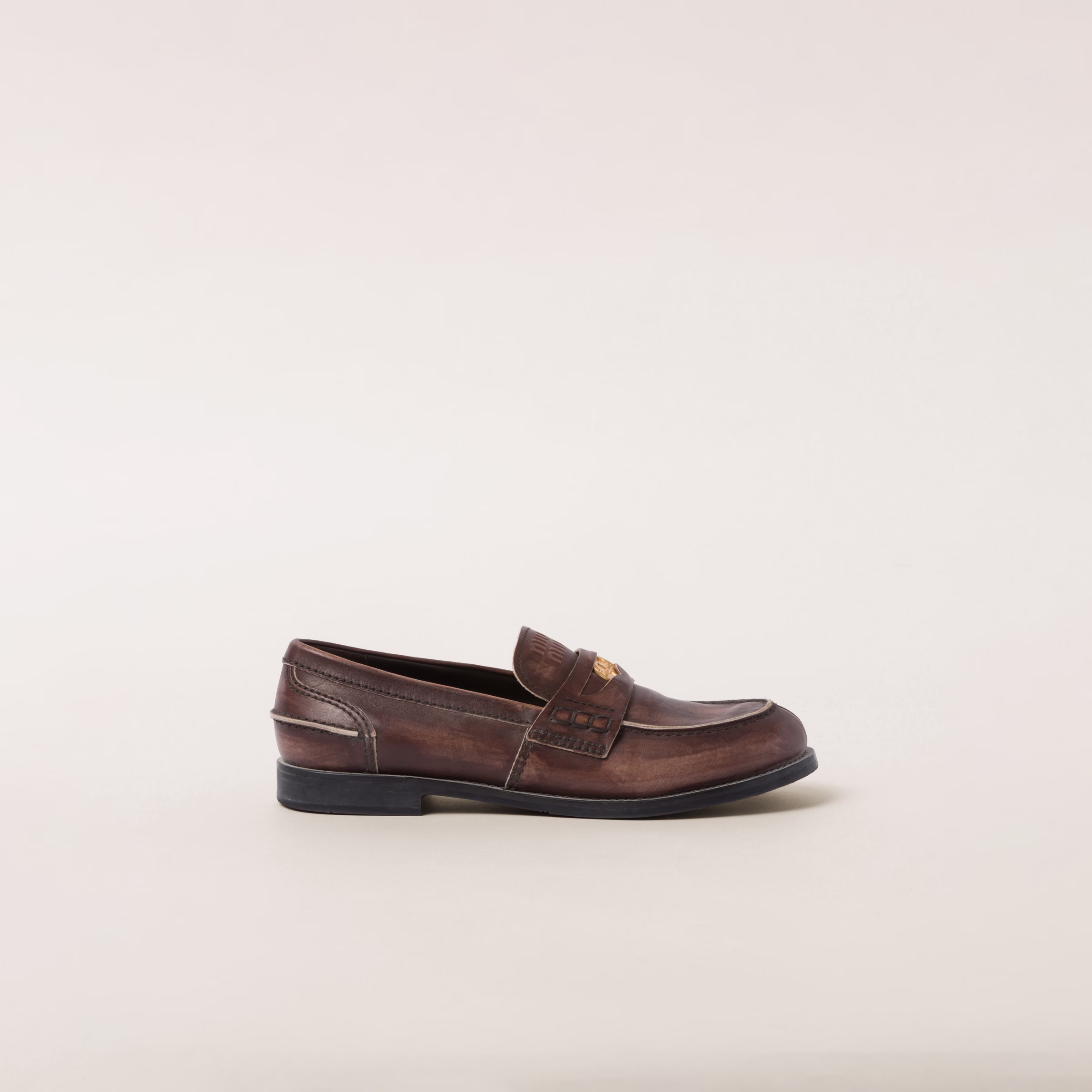 Vintage-Effect Leather Penny Loafers