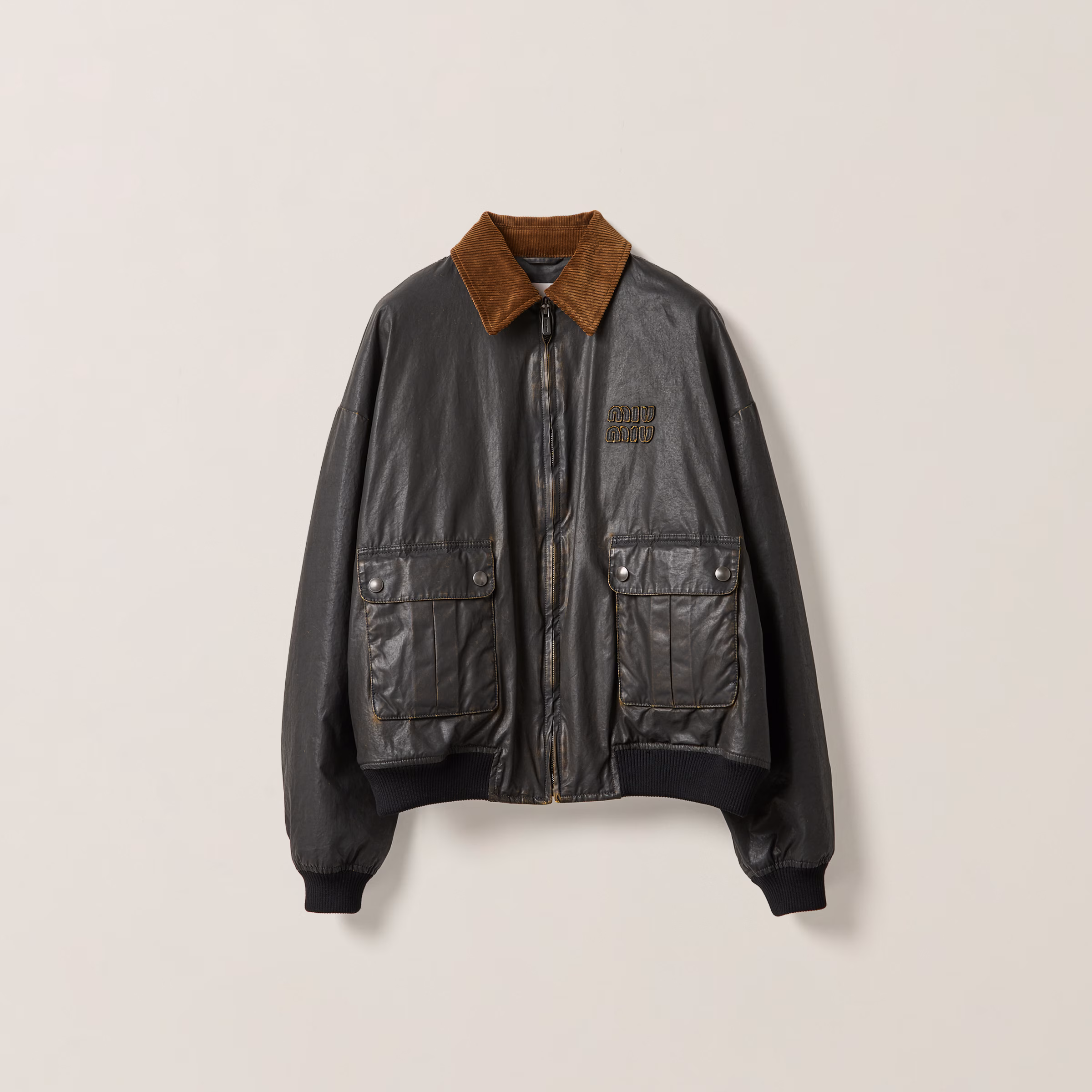 Resin-Finish Poplin Bomber Jacket