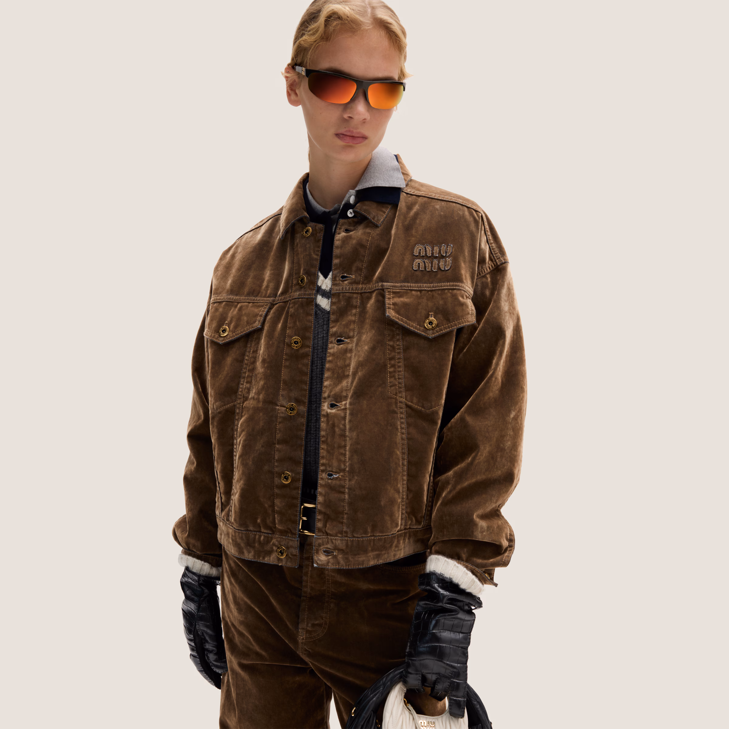 Washed Flocked Chambray Blouson Jacket