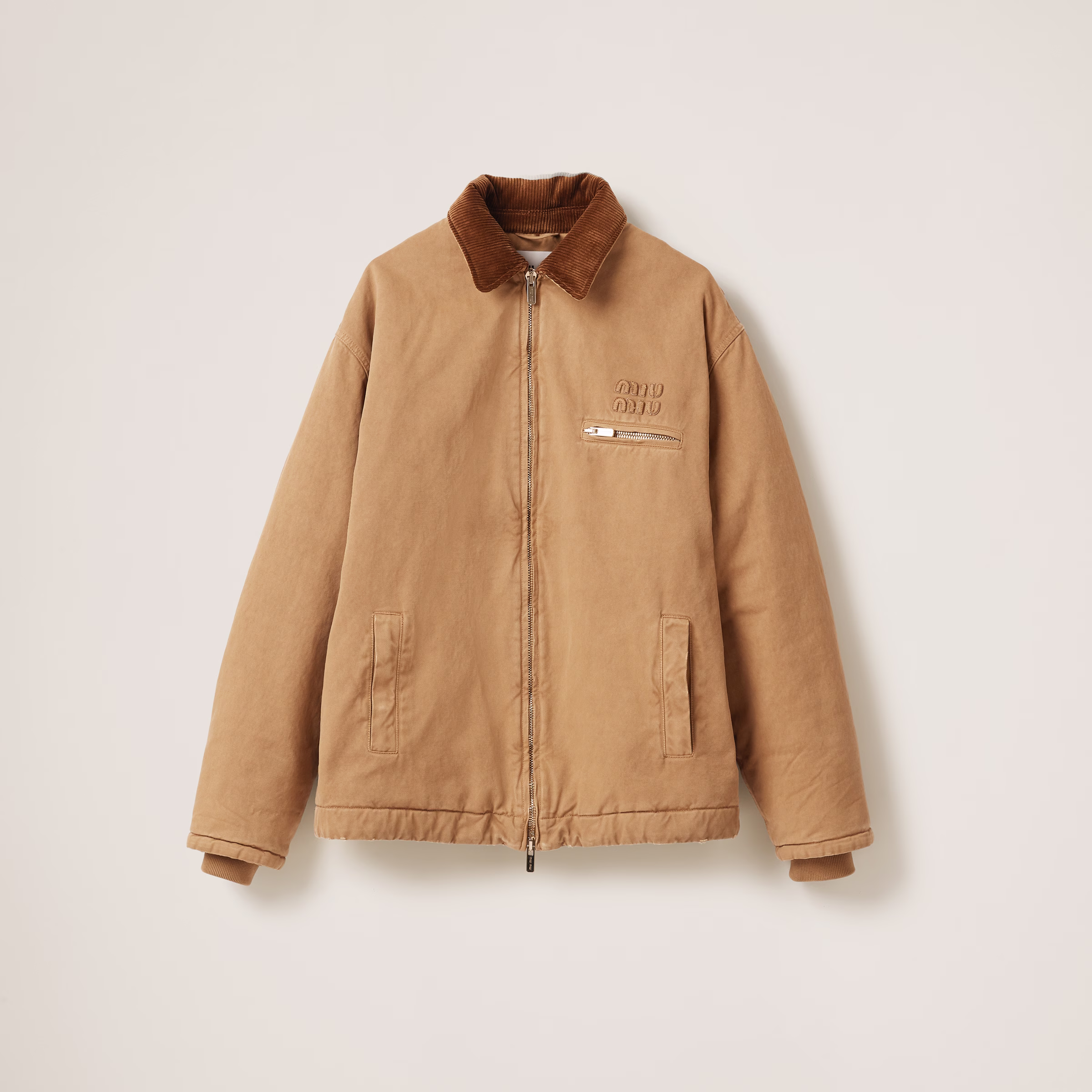 Embroidered Garment-Dyed Gabardine Blouson Jacket