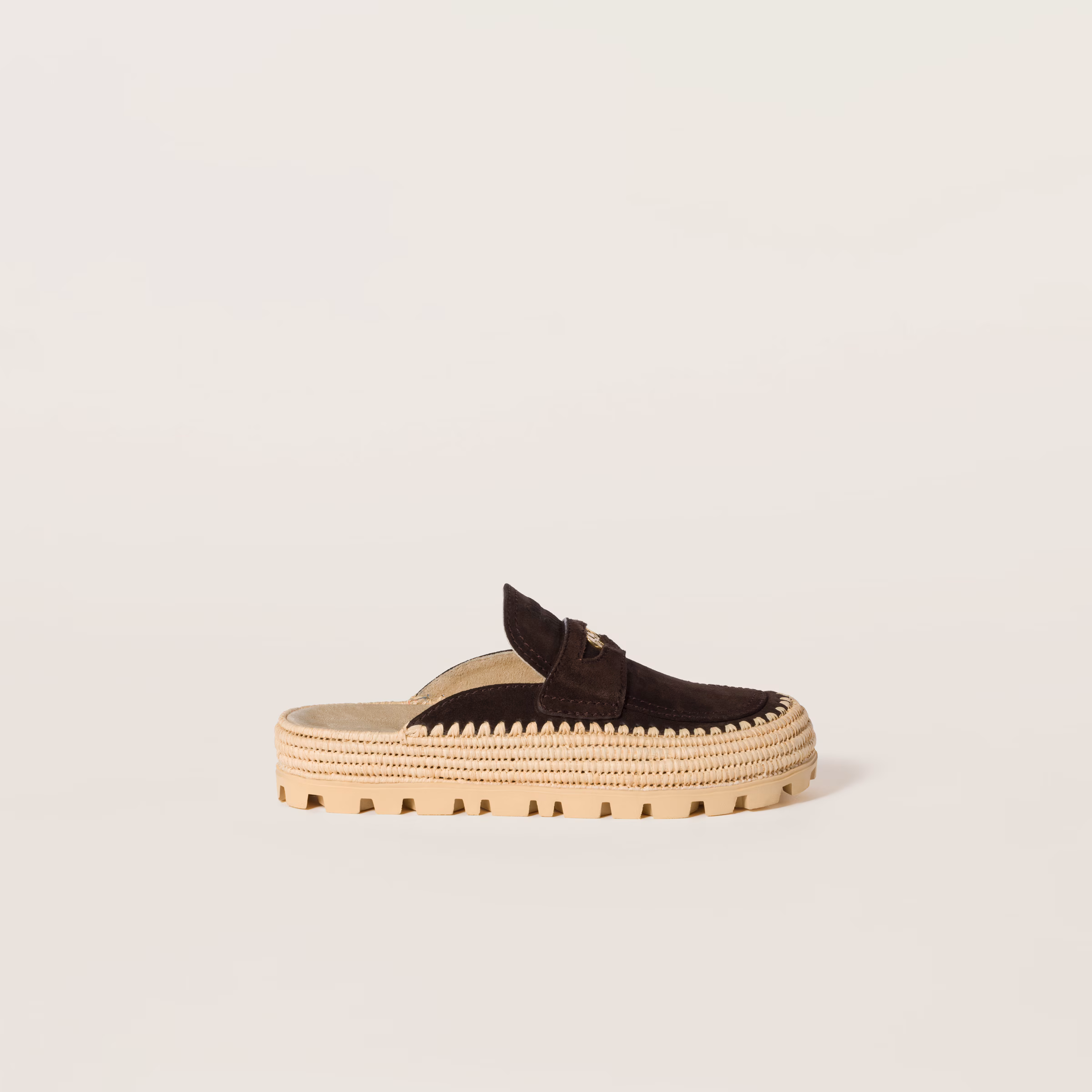 Suede And Raffia Flatform Mules