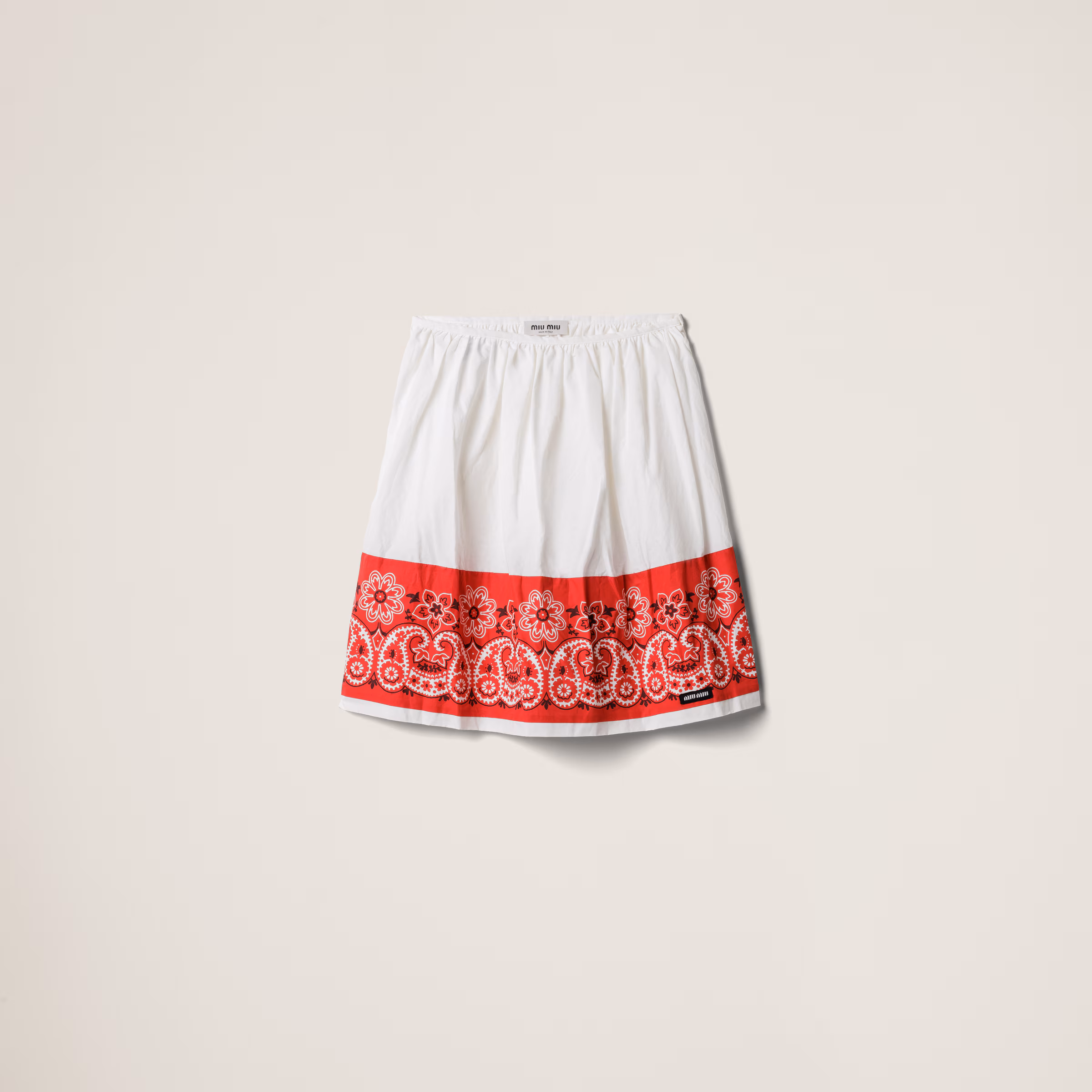 Slubbed Poplin Skirt With Print
