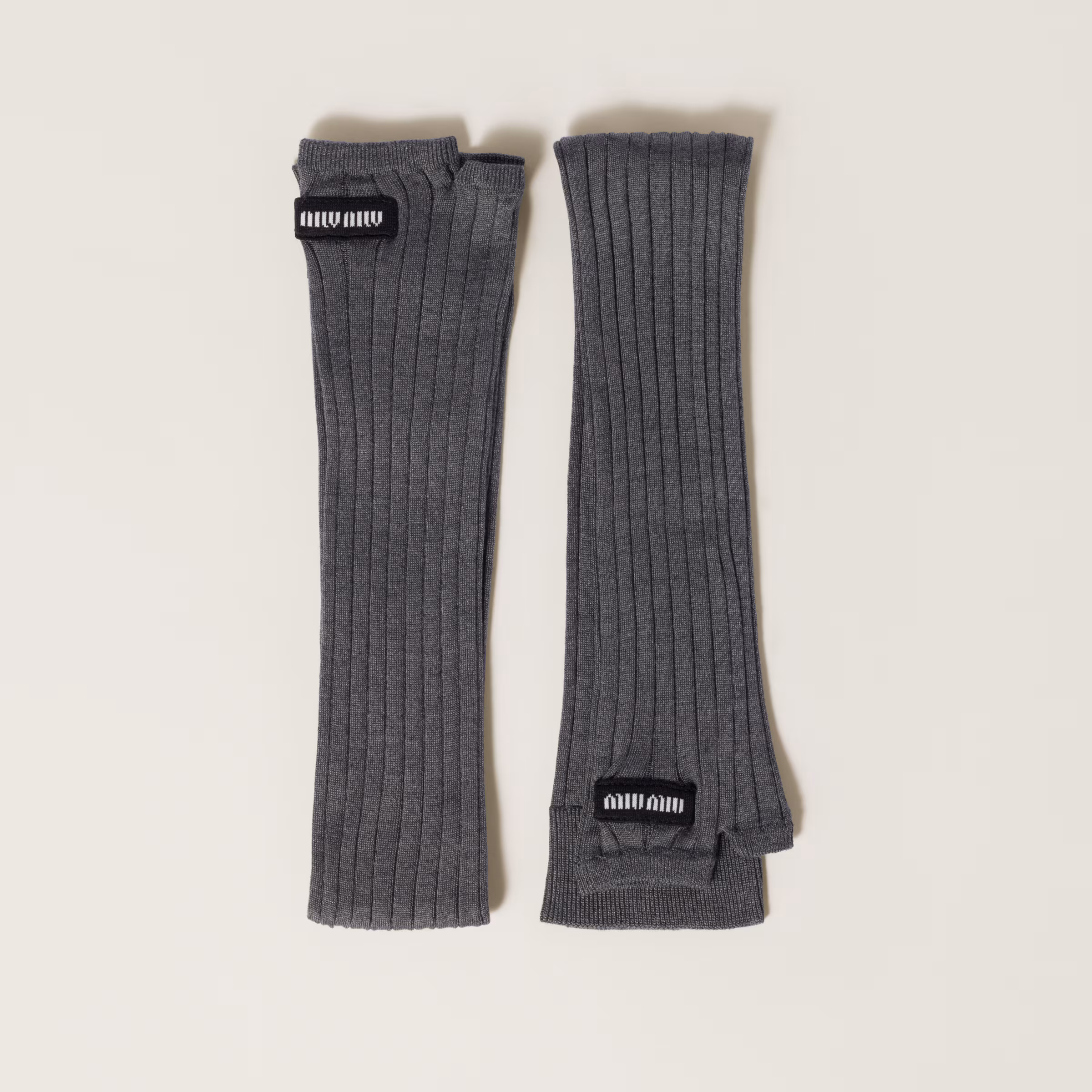 Ribbed Knit Silk Fingerless Gloves
