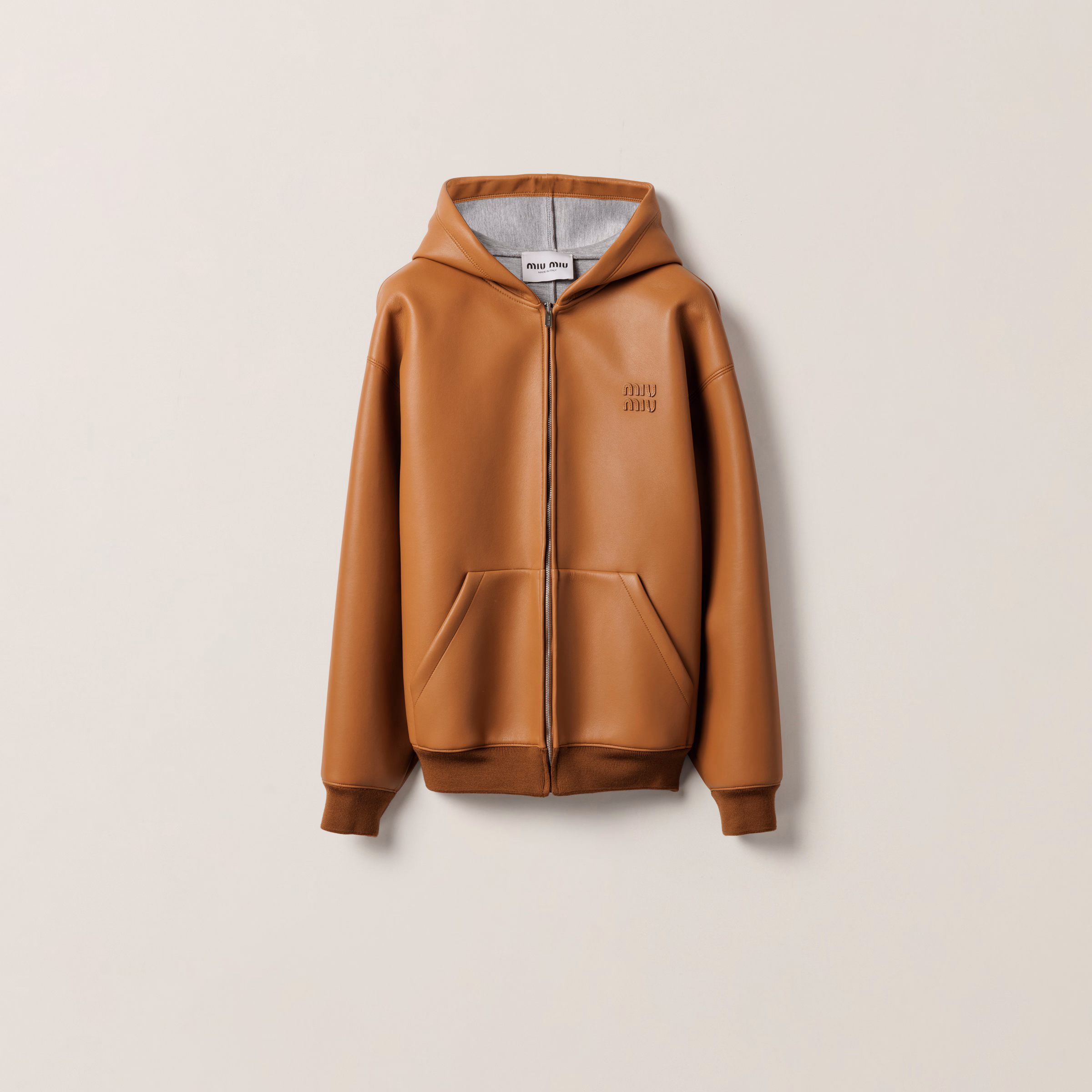 Nappa Leather And Bonded Jersey Hoodie Jacket