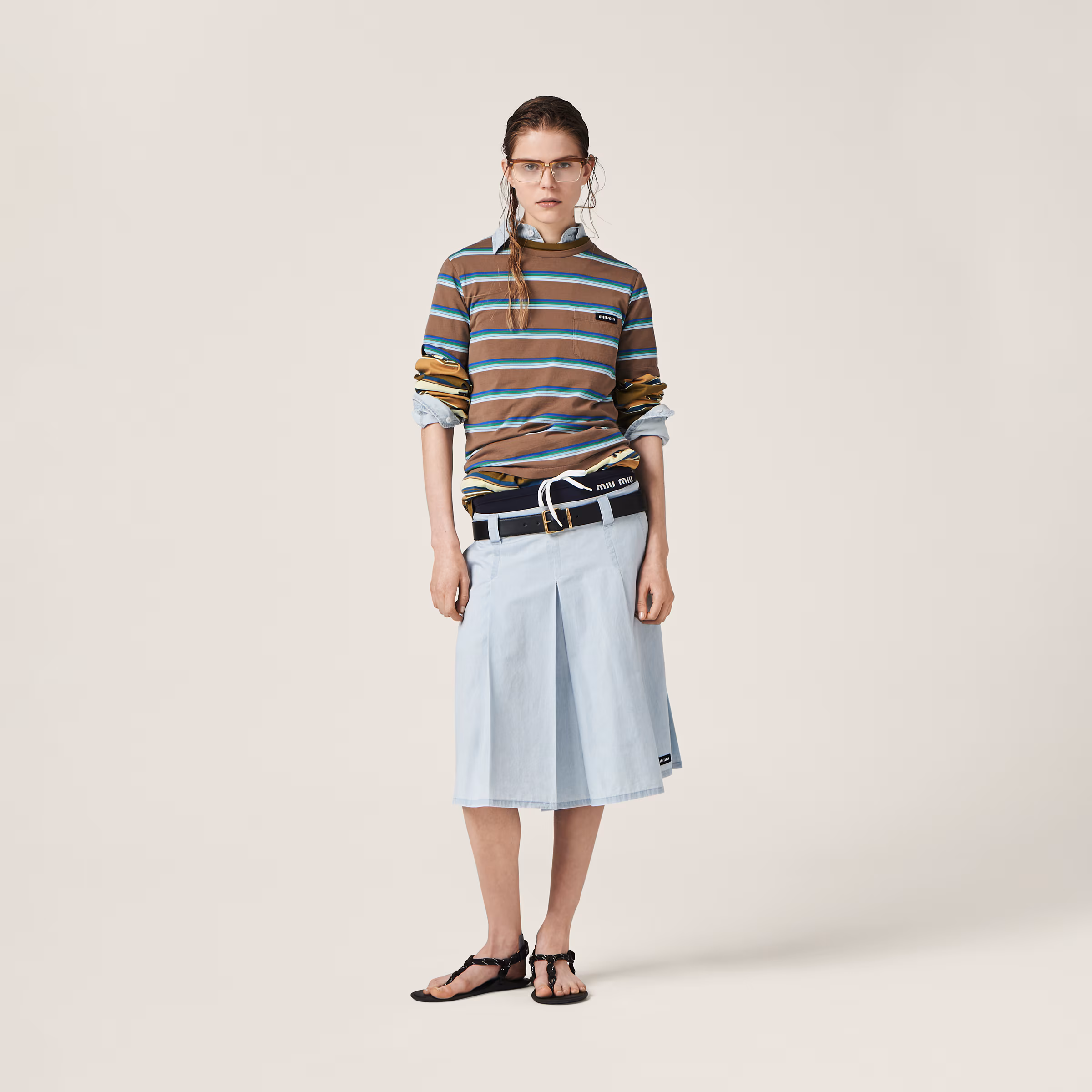 Pleated Chambray Skirt