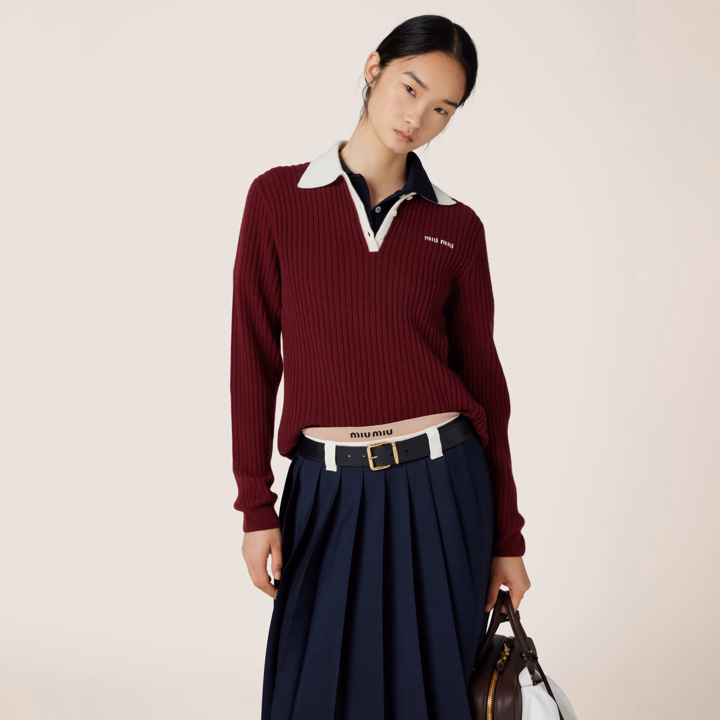 Ribbed Cashmere Polo Shirt