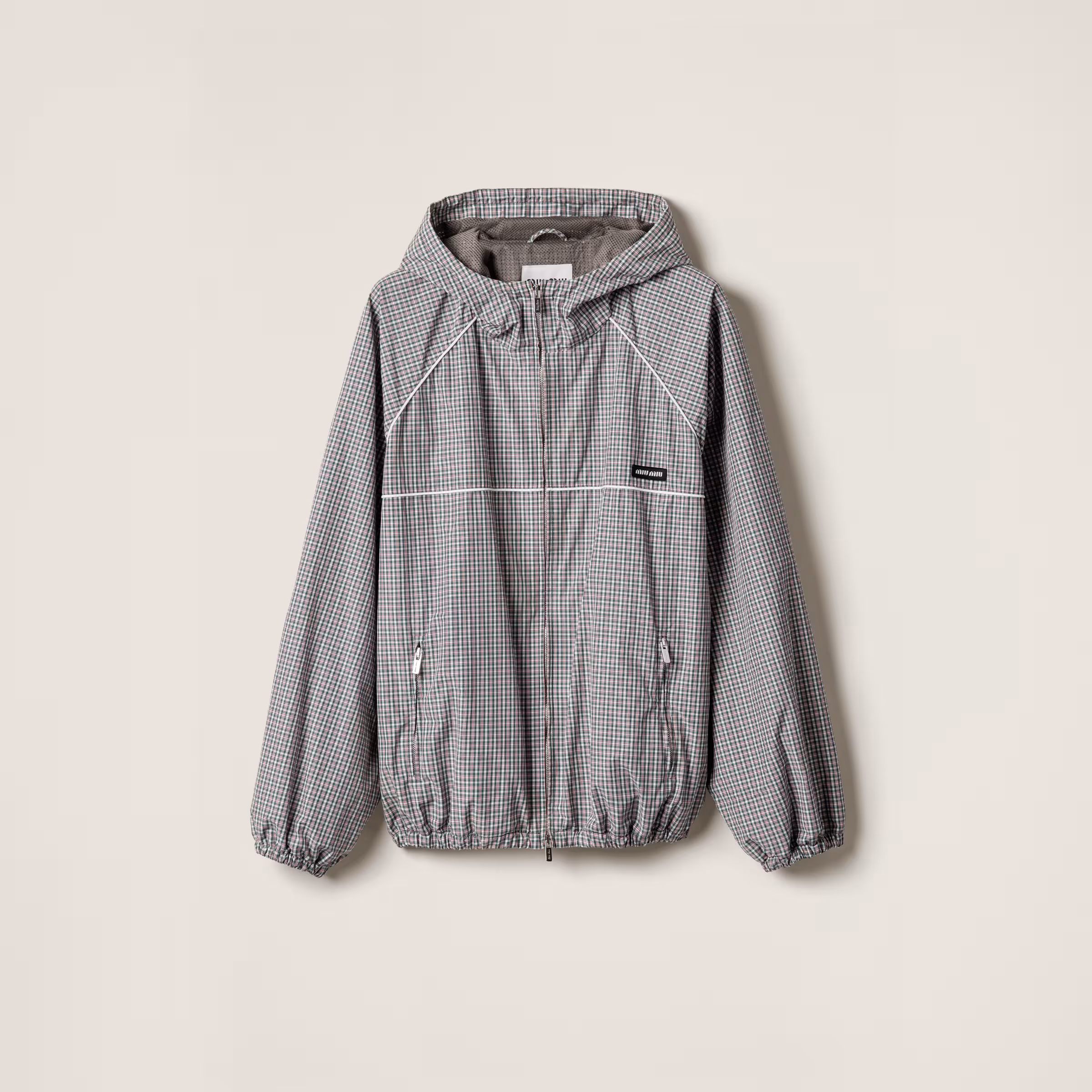 Checked Technical Fabric Bomber Jacket