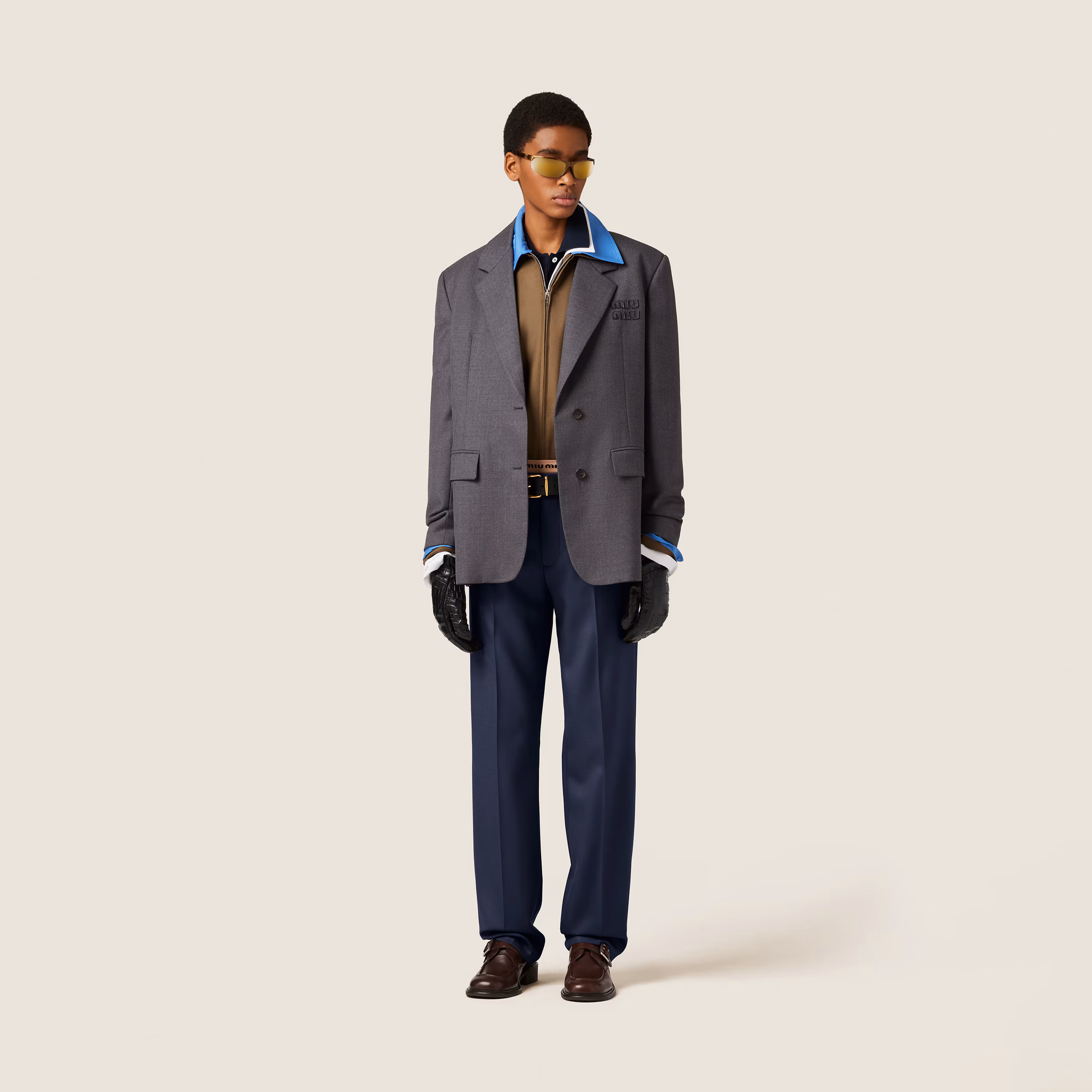 Gabardine Blouson Jacket With Poplin Collar