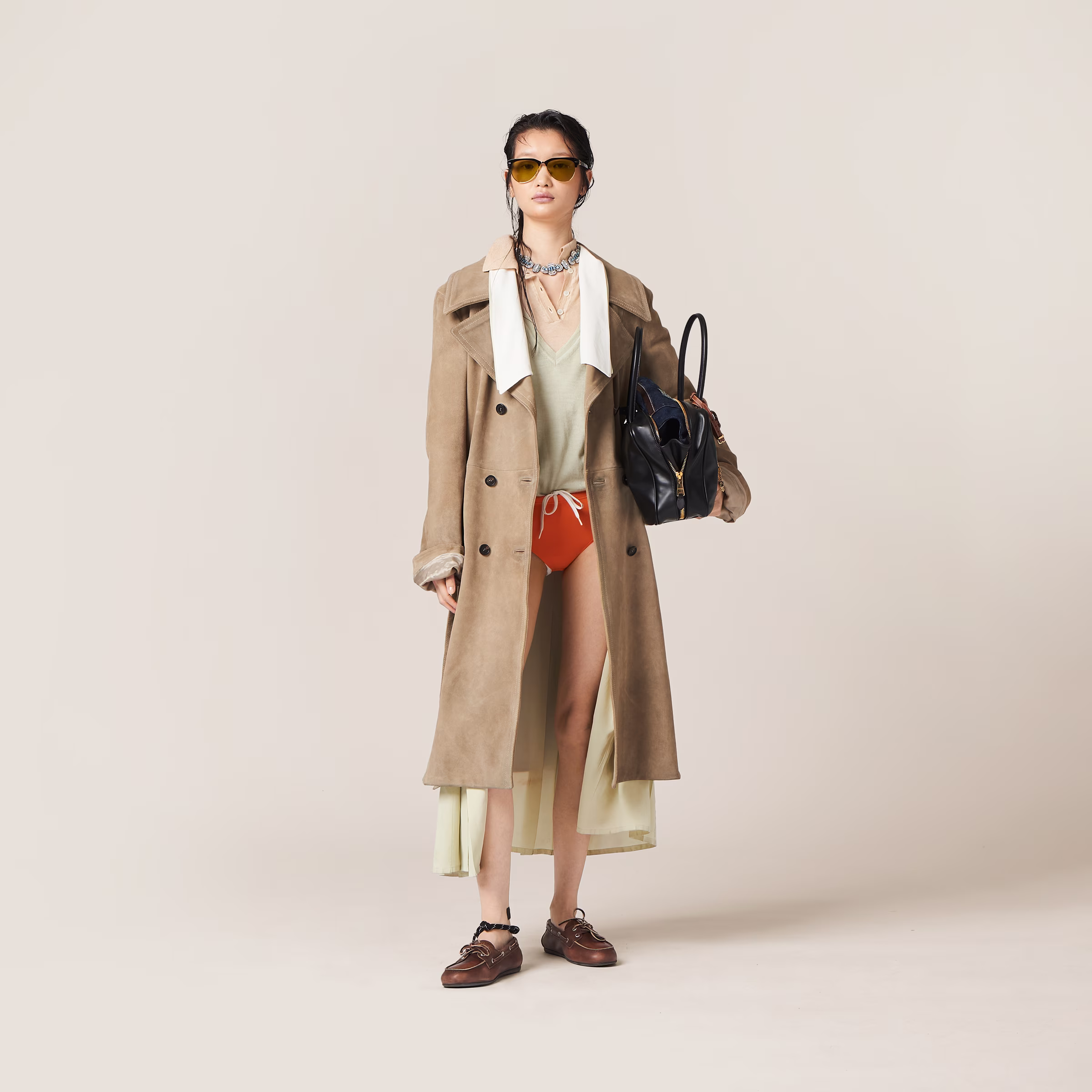Double-Breasted Suede Coat