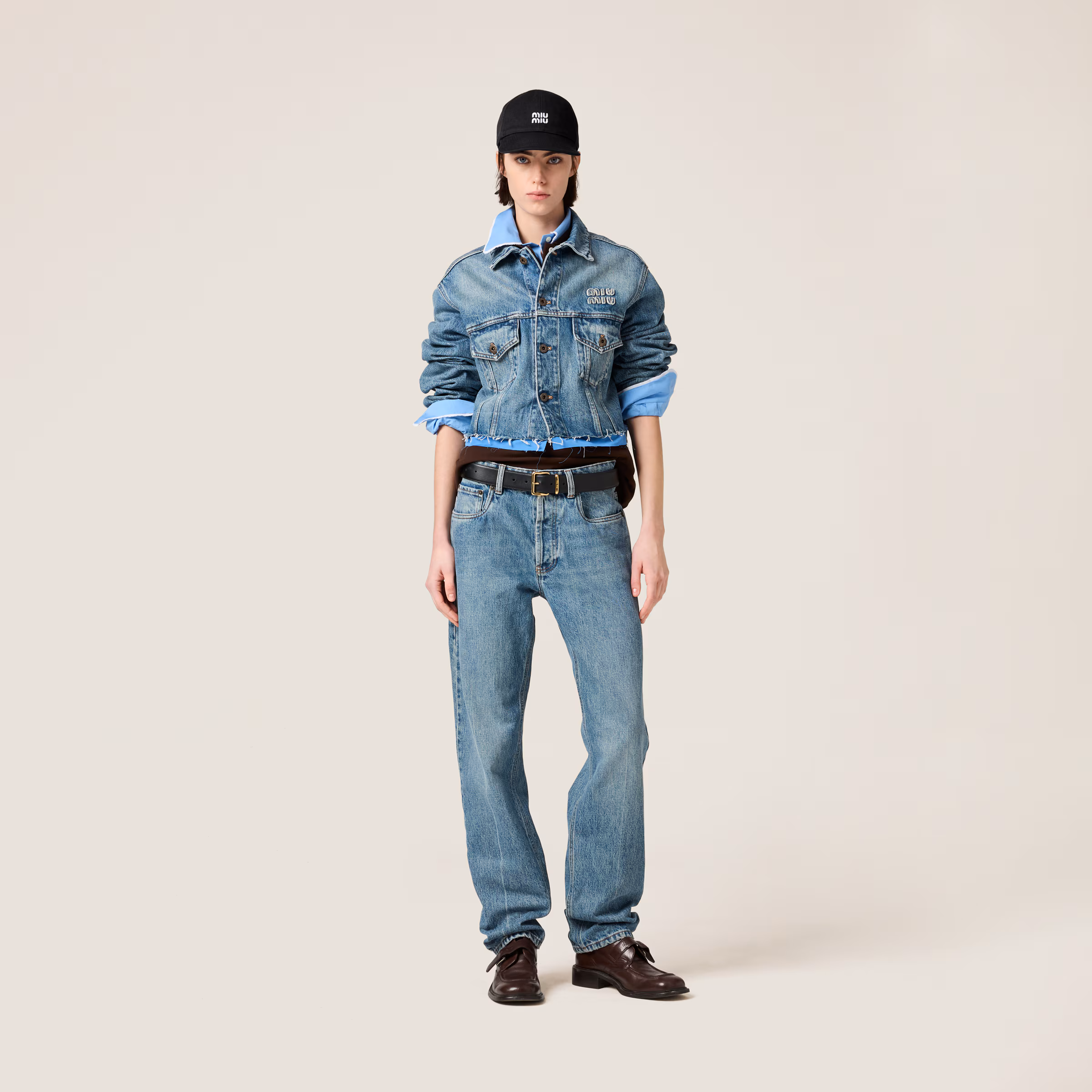 Denim And Poplin Five-Pocket Jeans