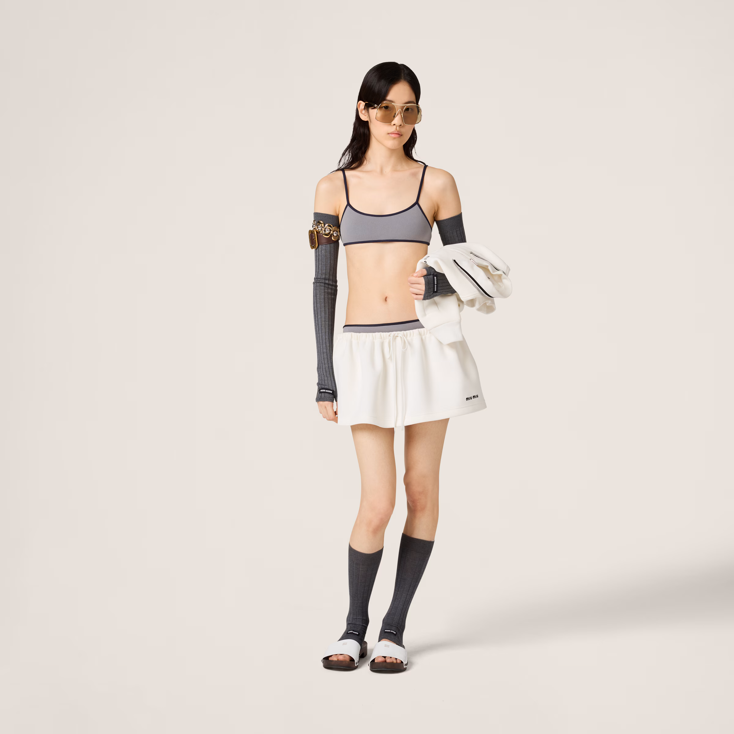 Bonded Piqué And Technical Jersey Miniskirt