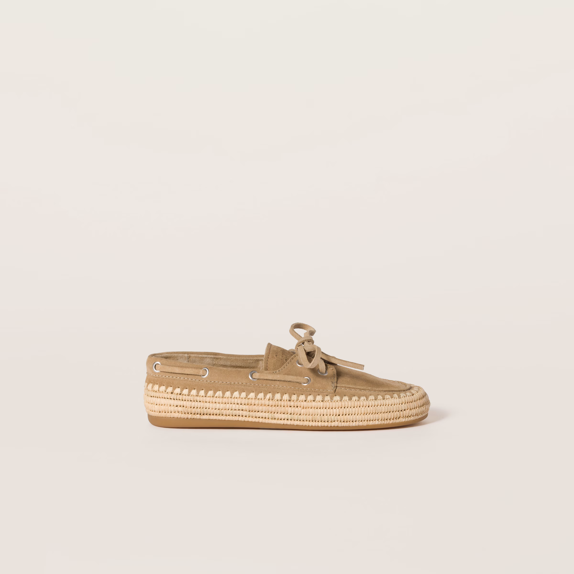 Suede And Raffia Boat Shoes