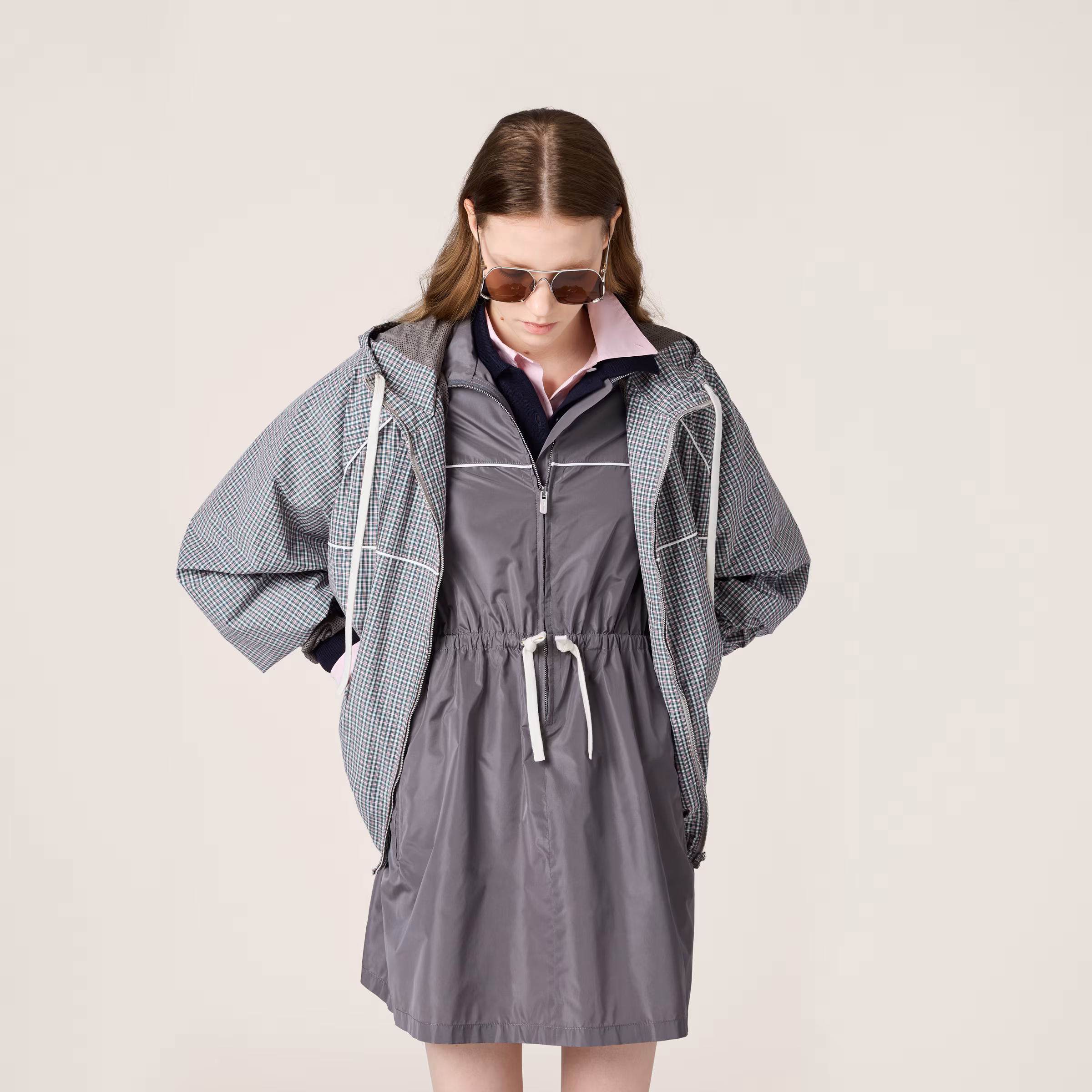 Checked Technical Fabric Bomber Jacket