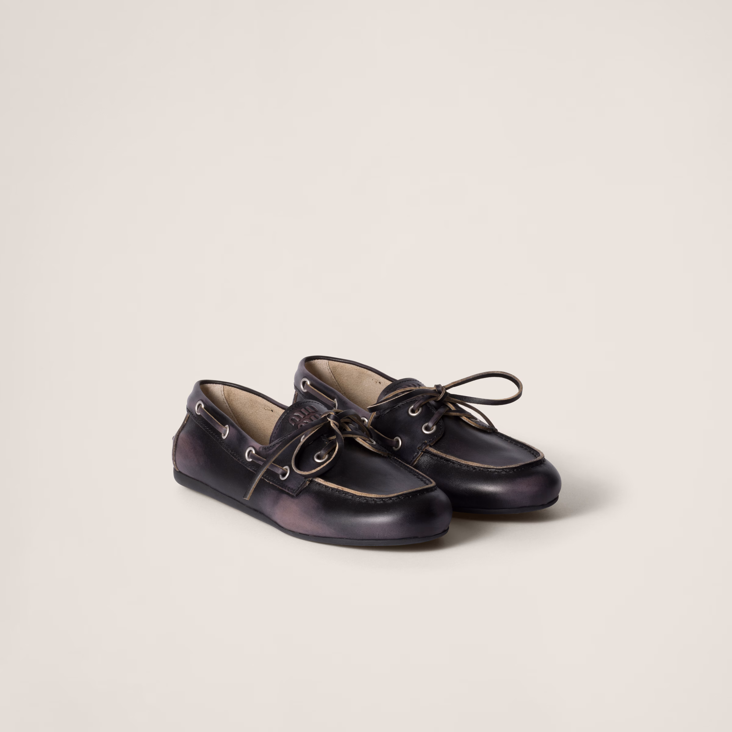 Unlined Bleached Leather Boat Shoes