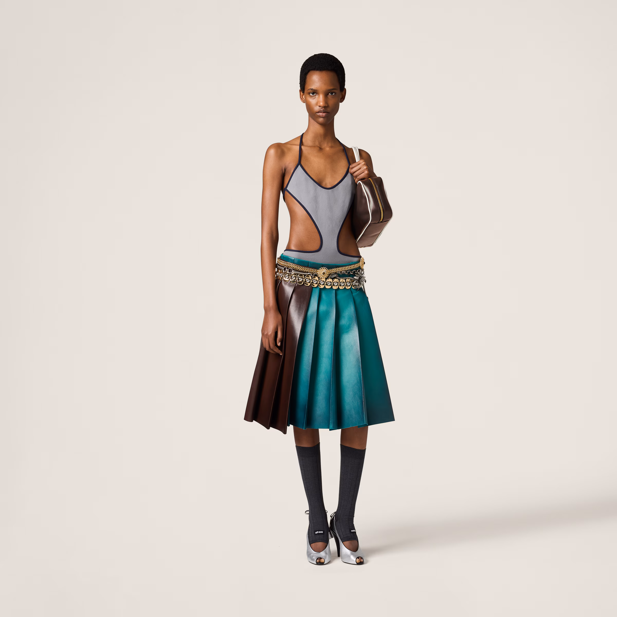 Pleated Nappa Leather Skirt