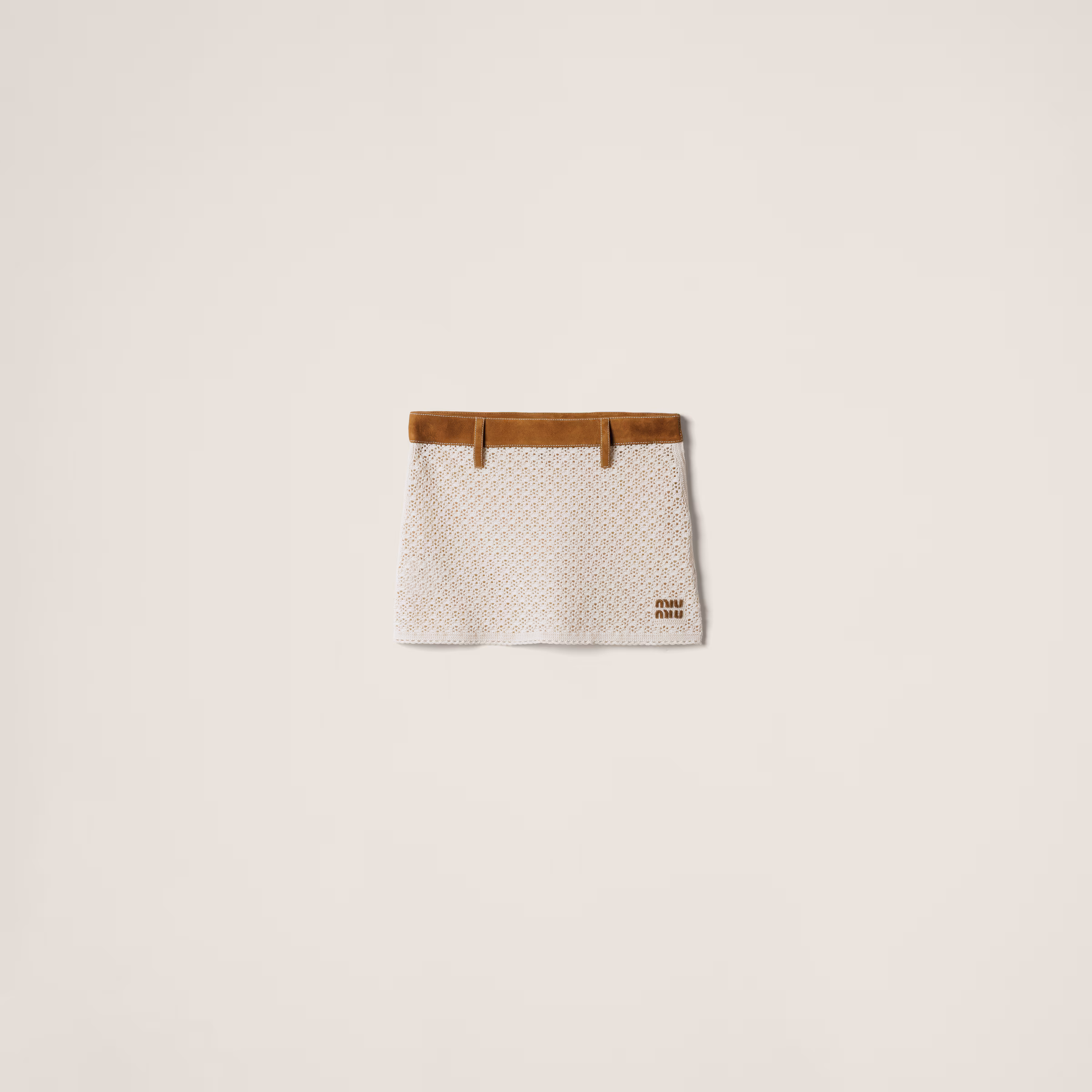 Cotton And Suede Miniskirt