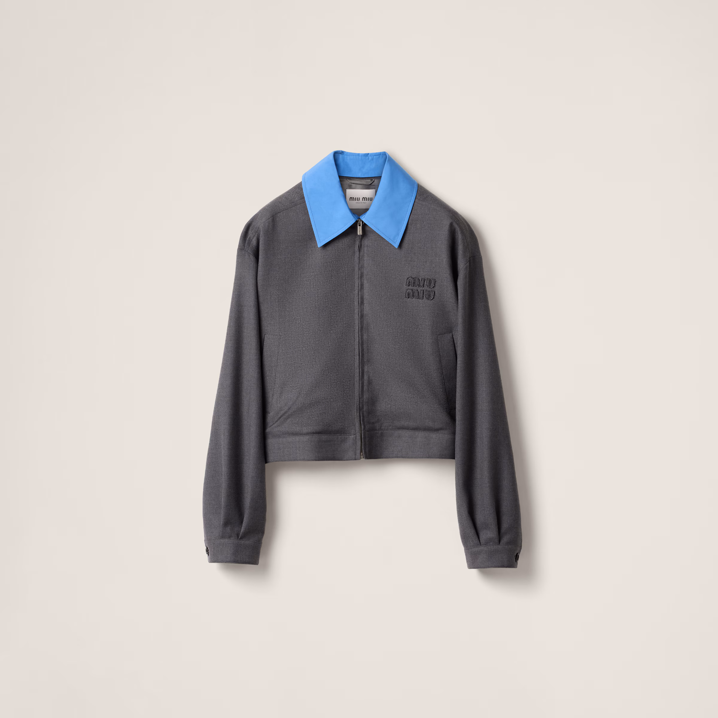 Gabardine Blouson Jacket With Poplin Collar