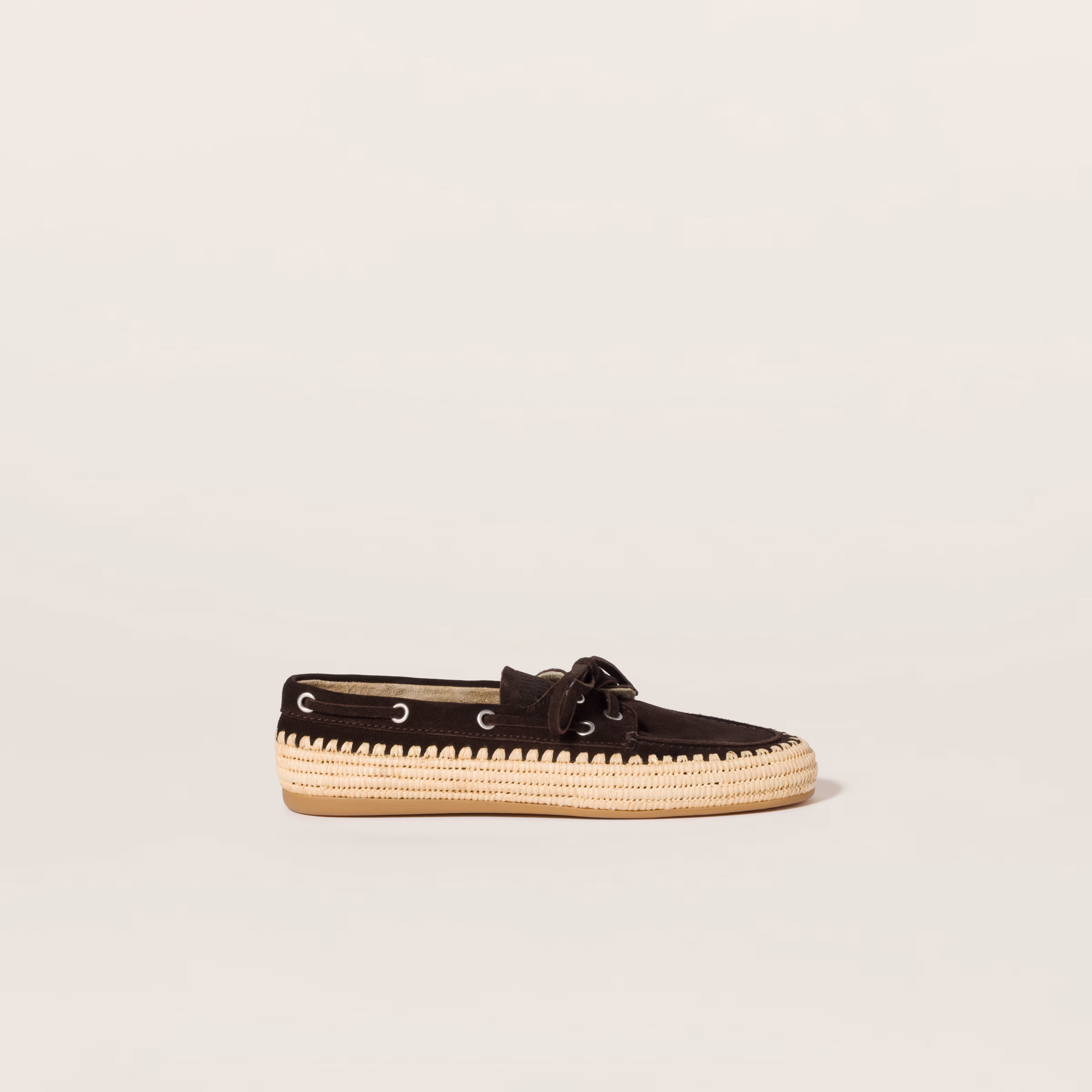 Suede And Raffia Boat Shoes