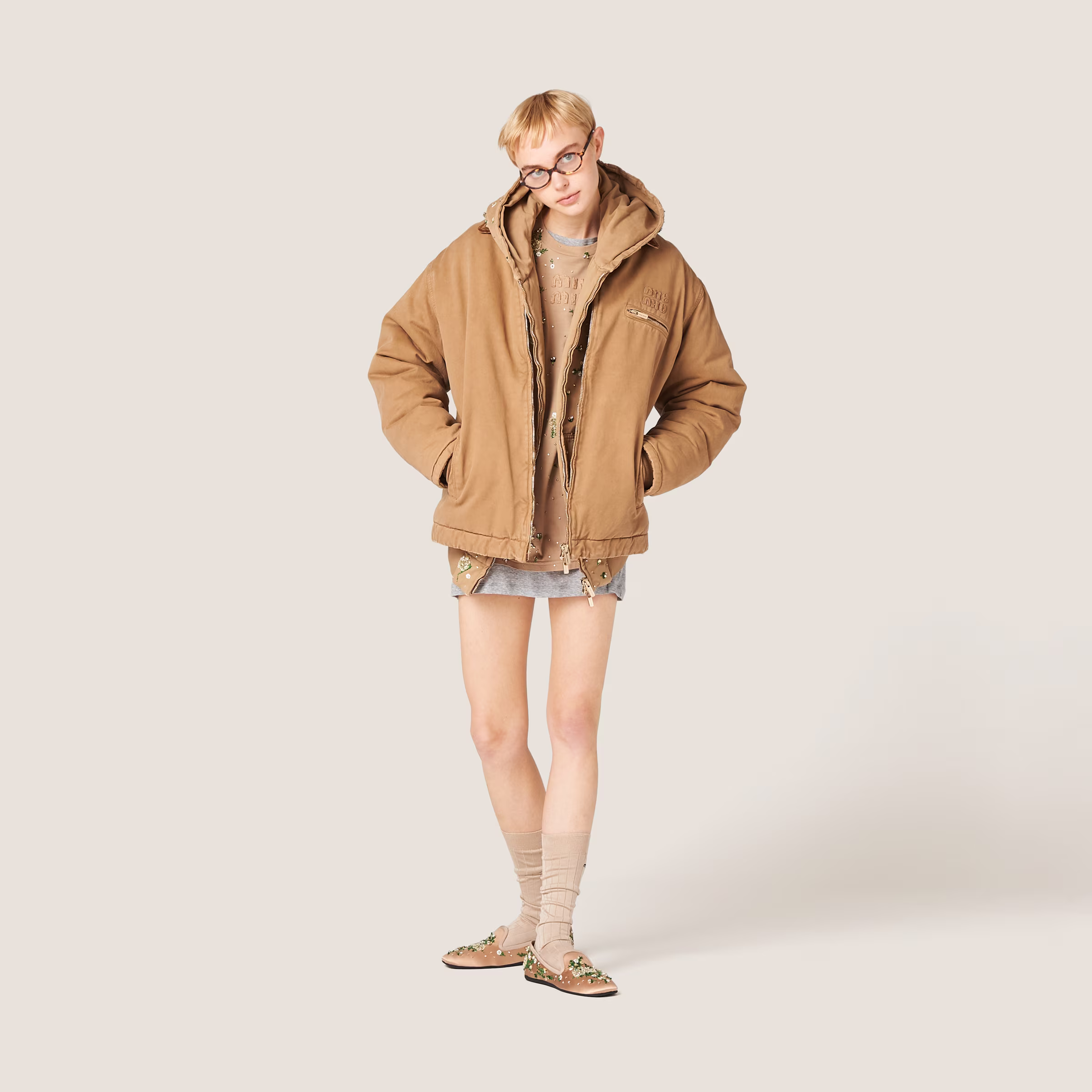 Embroidered Garment-Dyed Gabardine Blouson Jacket