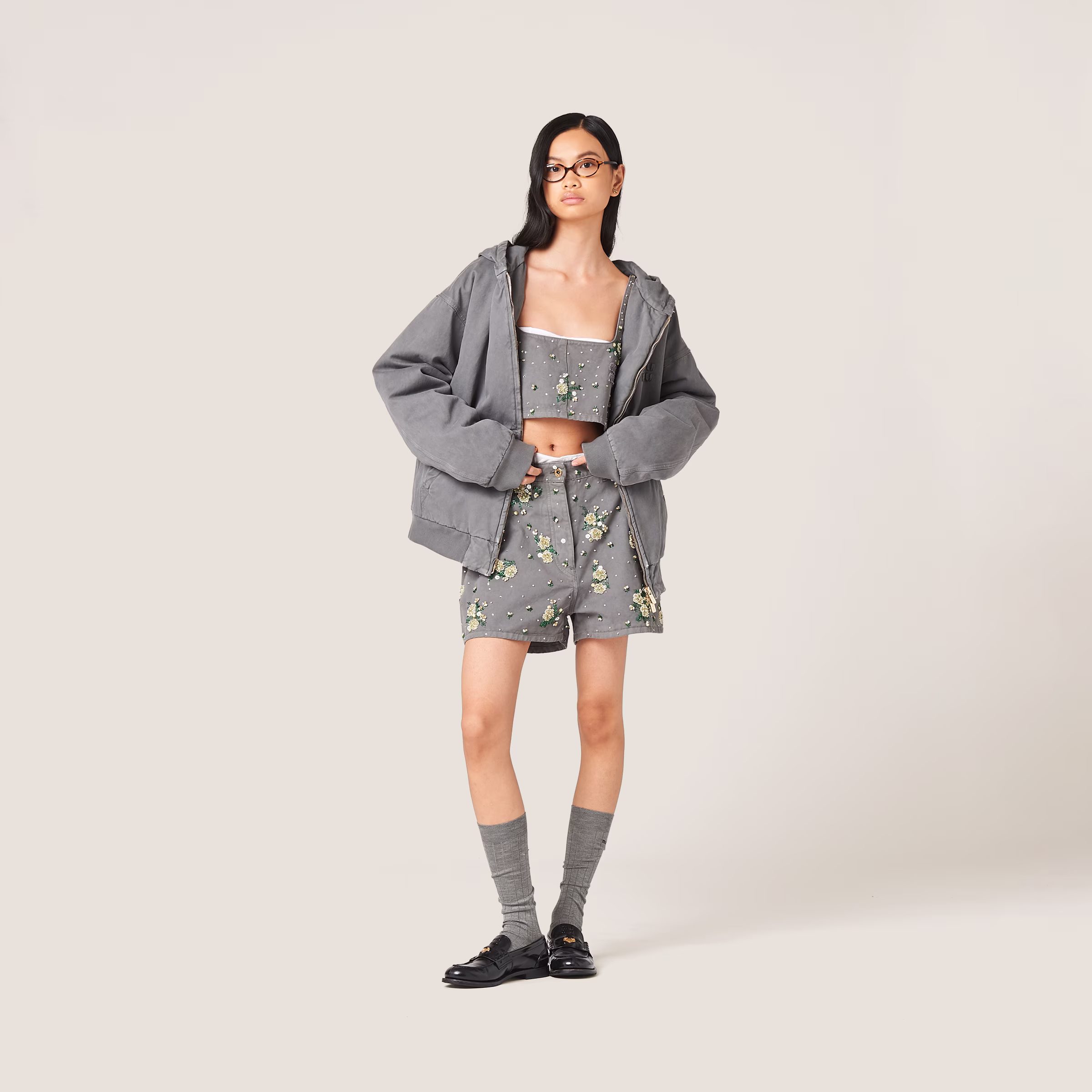 Embroidered Garment-Dyed Gabardine Top